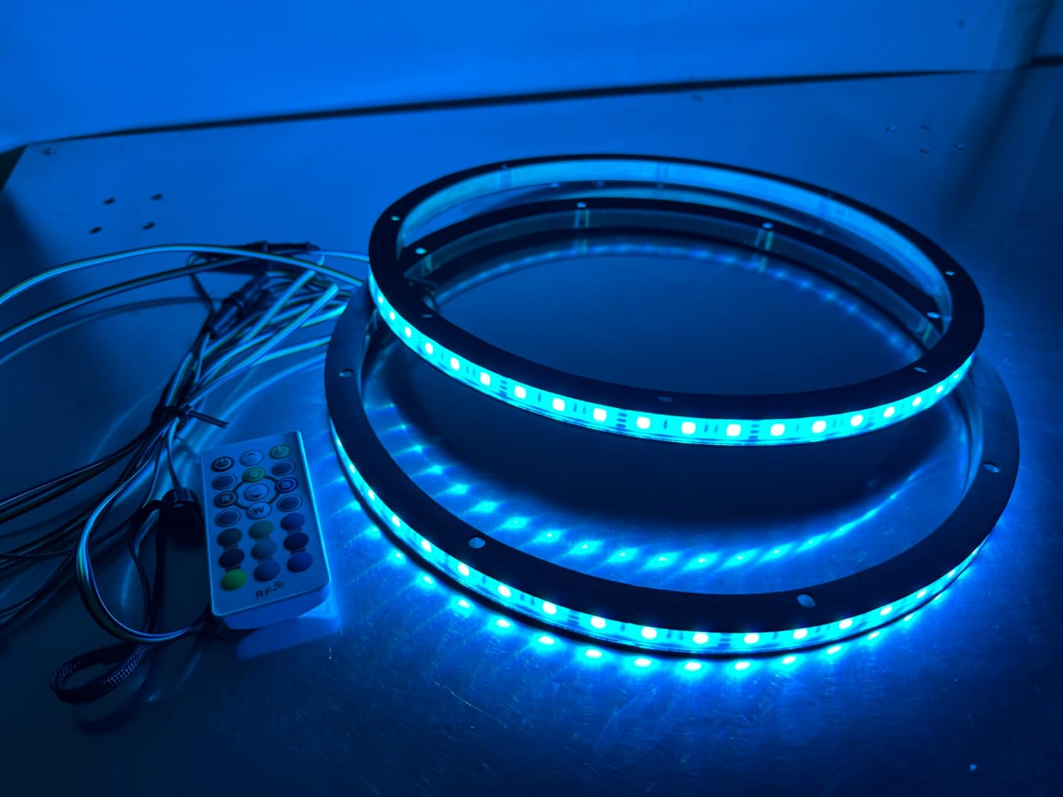 15" Car RGB LED Speaker Ring Lights Decorative Light Kit Multiple Spacer Ring Light Coaxial Speaker Lights Bluetooth App & Remote Control (1)