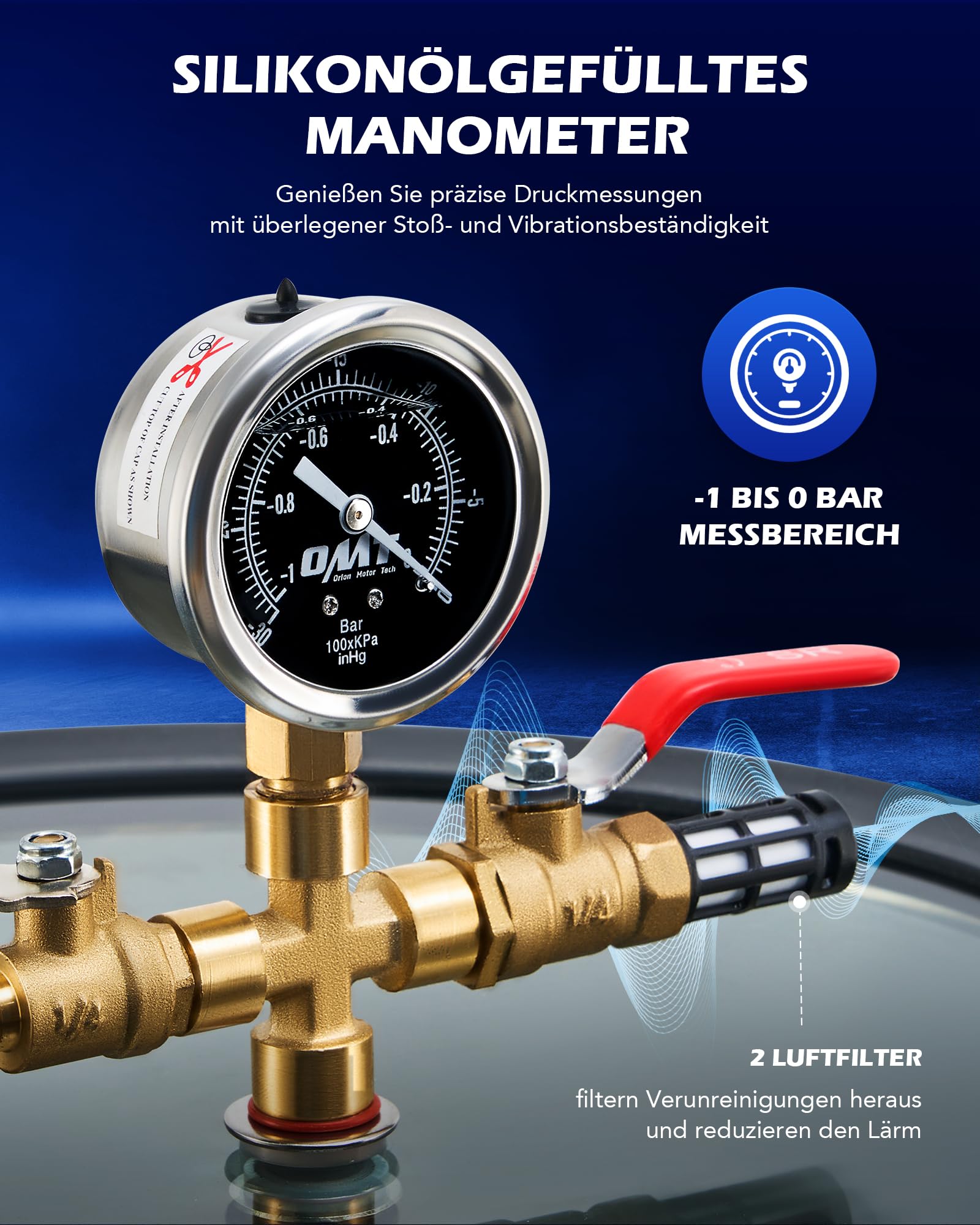 Orion Motor Tech Vakuumkammer mit Pumpe Vakuumkammer Entgasung Harz 3.5CFM mit 7,6L Edelstahl Vacuum Chamber Vakuumpumpe 100L/min mit Deckel aus gehärtetem Glas 1/4HP 5Pa HVAC-Vakuumgeräte