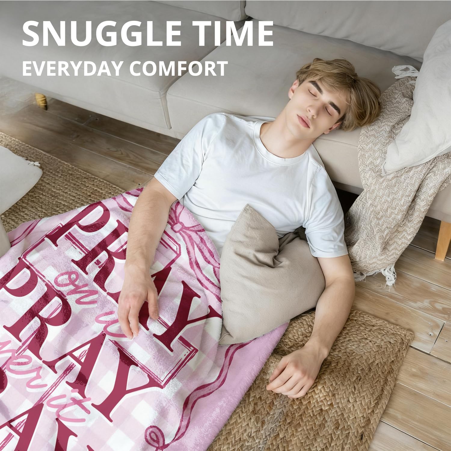 Pink Christian Blanket, Coquette Pink Bow Bible Verse Throw Blankets for Girly Room Bedroom Dorm Couch Bed Decor, Preppy Religious Scripture Blanket, Christian Gifts for Women, 50x60 Inch - Image 7