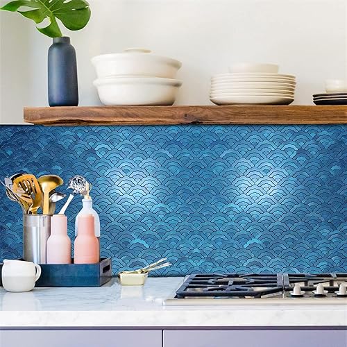 Miniatura 6 de XUANINY Azulejos metálicos para salpicaduras de 11 hojas, autoadhesivo, mosaico de aluminio en forma de nube, adhesivo de pared 3D para cocina,