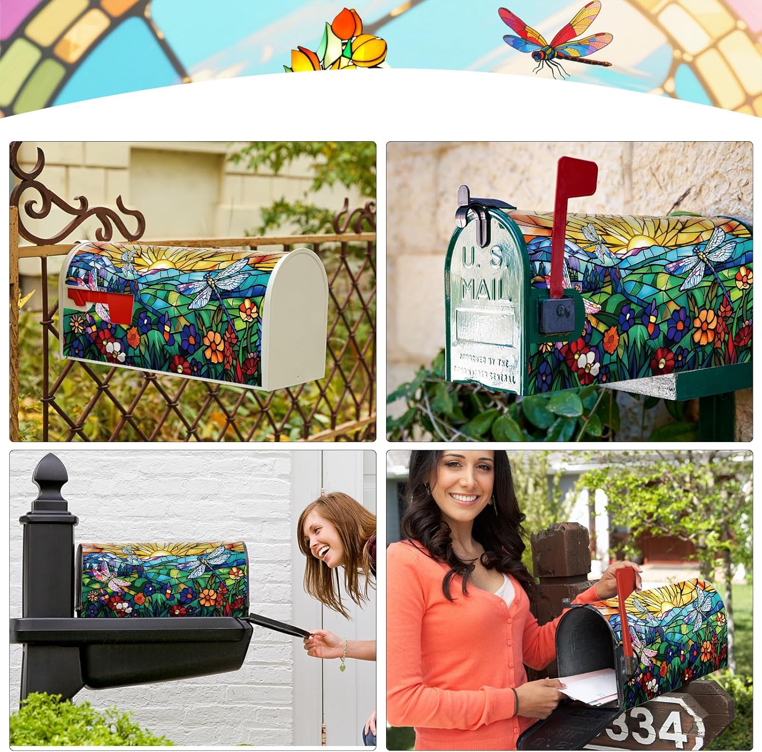 Tiamon Mailbox Covers Magnetic Welcome Letter Box Wrap Standard Size 21x18 Inch Spring Leaves Mailbox Decor Summer Post Letter Box Decoration for Outdoor Garden Yard(Dragonfly)