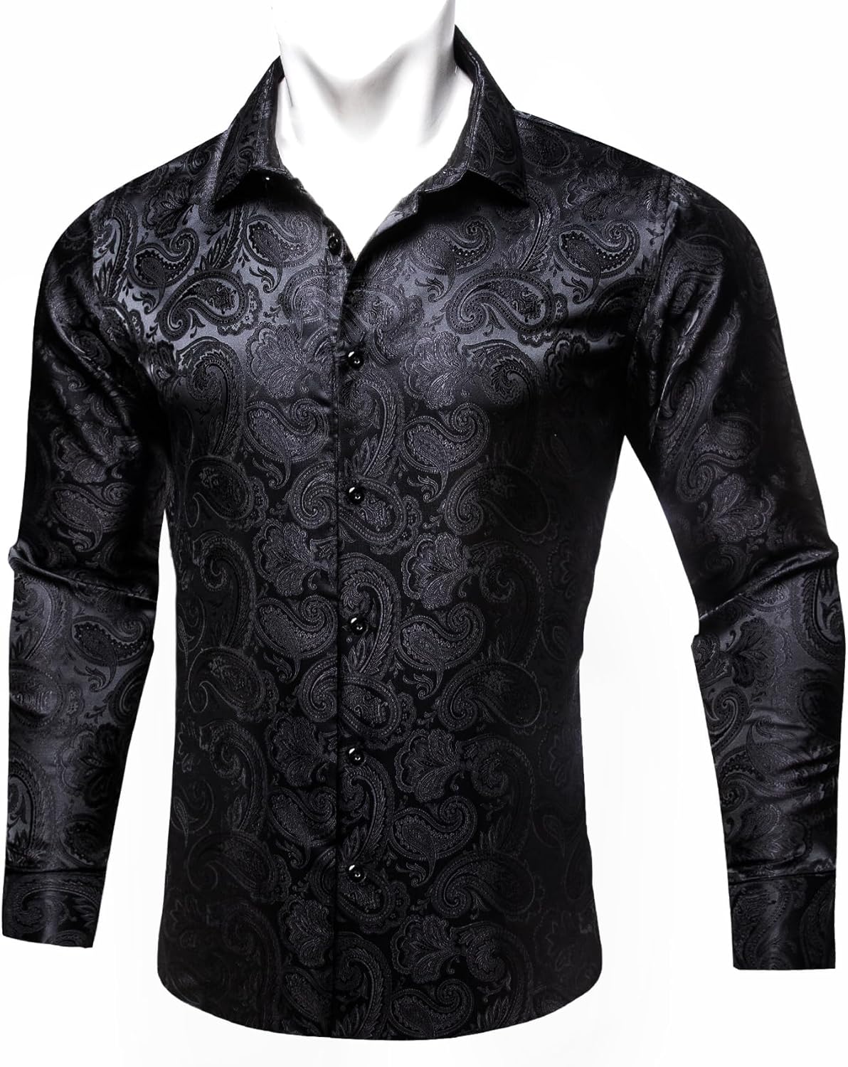 Barry.Wang Men's Silk Shirts Button Down Dress Shirt for Men Satin Paisley Floral Long Sleeve Cowboy Casual Mexico Shirts - Image 3