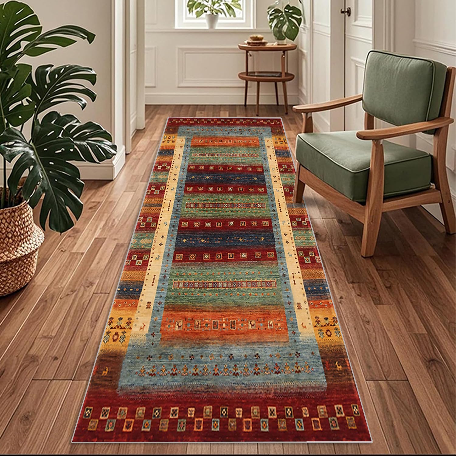 Siunwdiy Colourful Moroccan Hallway Runner 80 x 360 cm Non Slip Carpet Runners for Hallway Long Hall Runner Washable Floor Carpet Low Pile Non Shedding Area Rug for Entryway Kitchen
