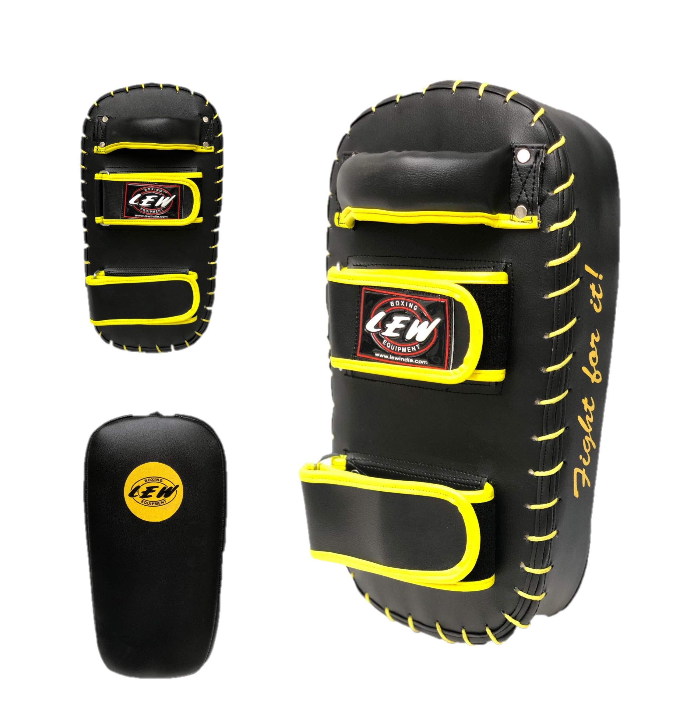 LEW Black/Floro Yellow Muay Thai MMA Kickboxing Skintex Leather Training Straight Single Piece Kick Focus Pads (B08MPPFSTF) Amazon Price History, Amazon Price Tracker