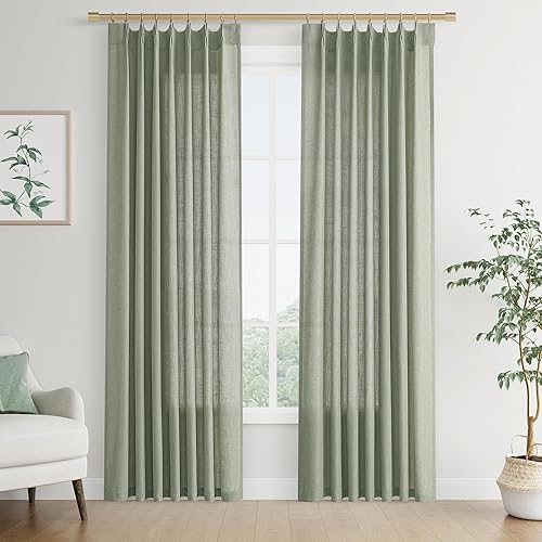 Miniatura 59 de Joywell Cortinas de Ventana de Lino con Pliegues Pinzados de 84 Pulgadas de Largo, Pestañas Traseras con Anillas de Clip, Cortinas Semitransparentes