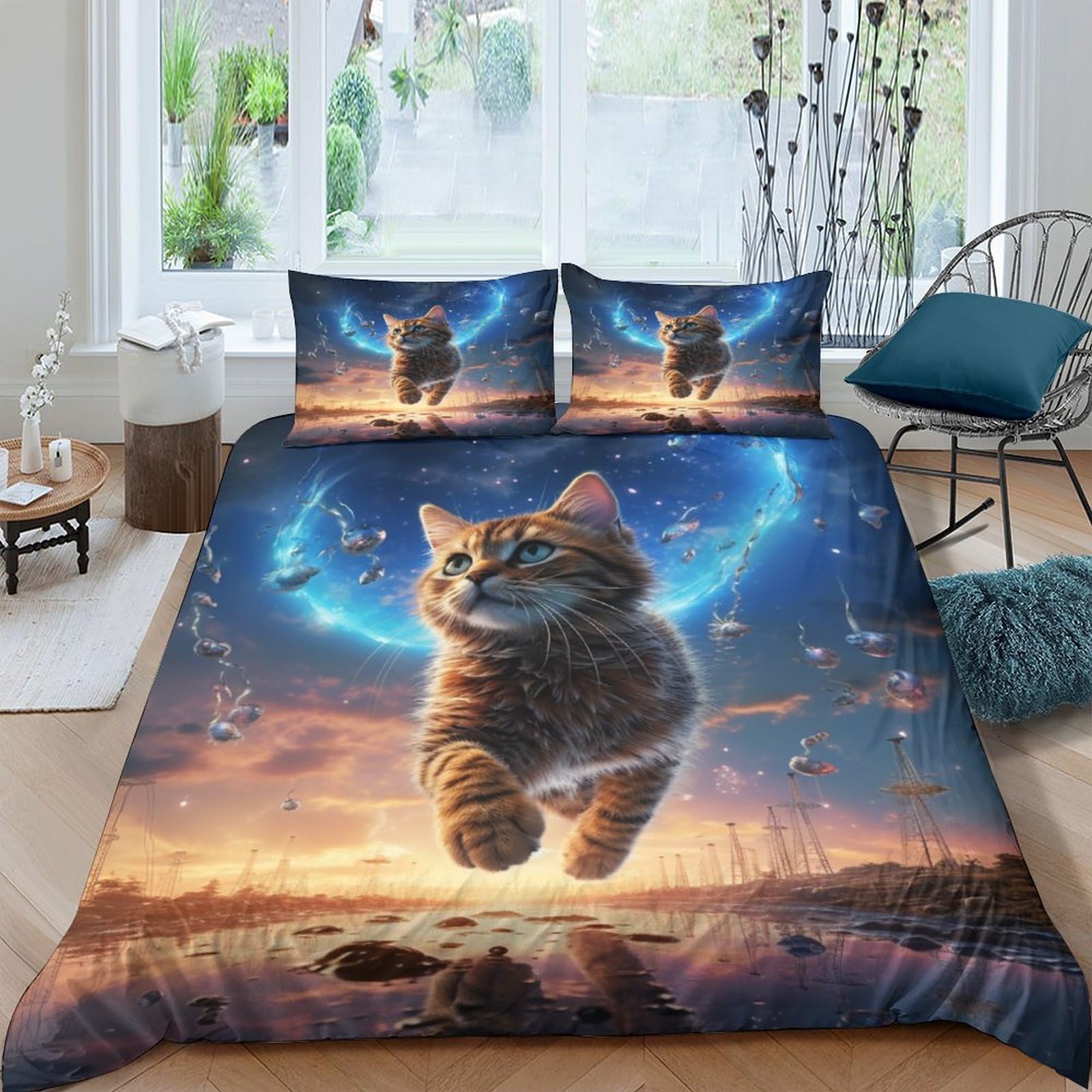 Housses de couettes avec taies microfibr 3D starry sky pour literie 2 personnes