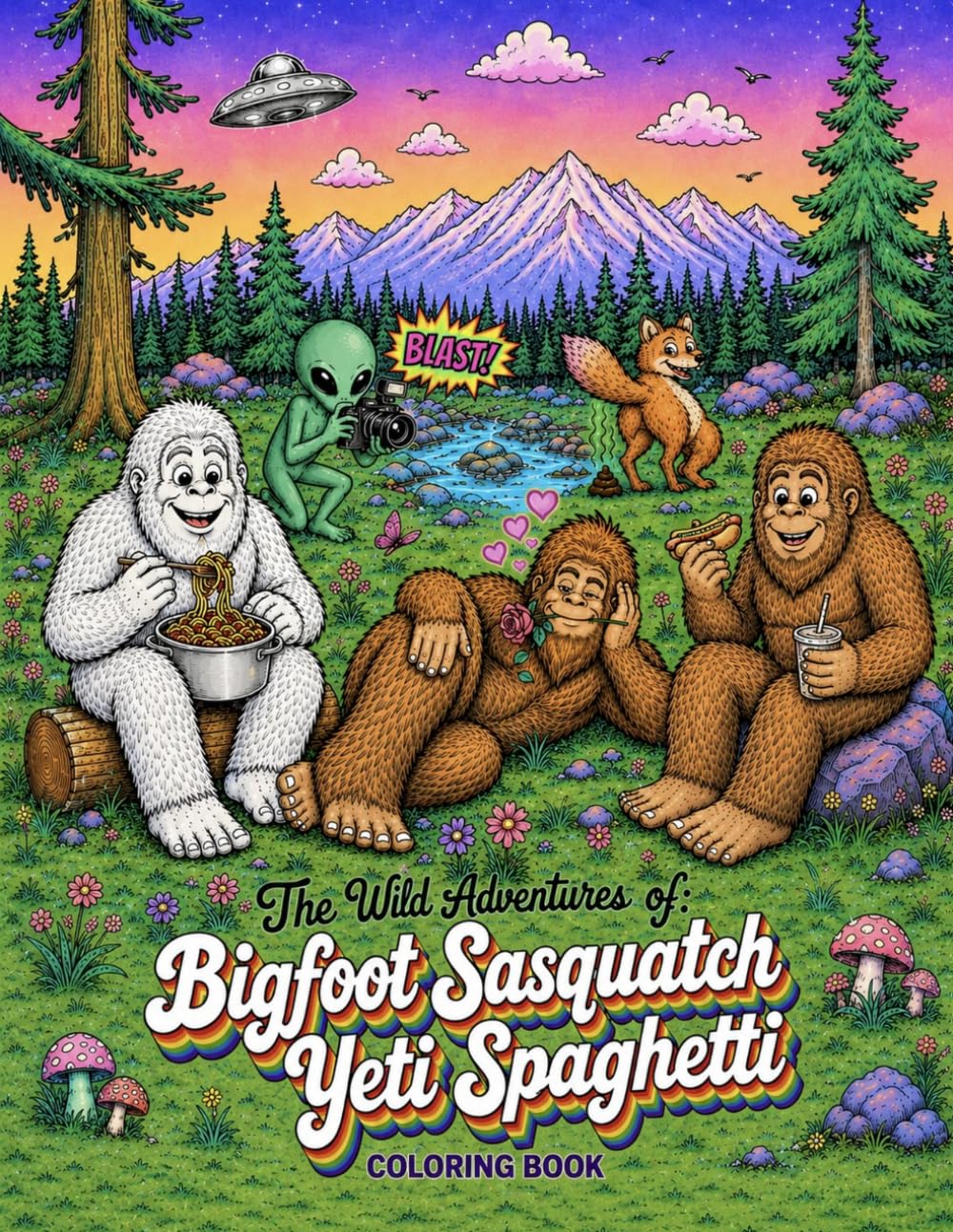 The Wild Adventures of Bigfoot Sasquatch Yeti Spaghetti: A Trippy Fun Coloring Book for Cryptid Lovers of All Ages