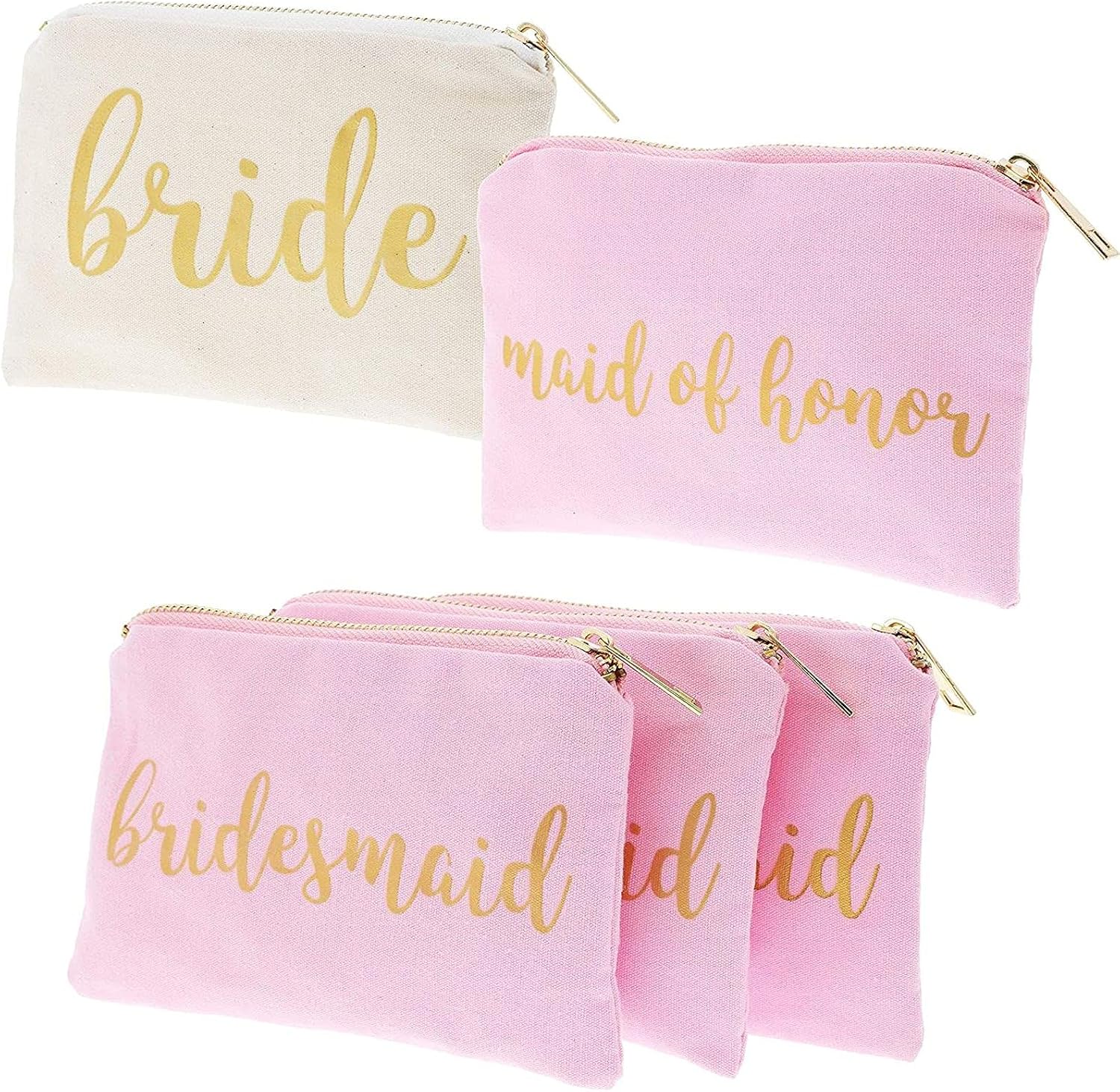 Bridal Shower Makeup Bag - 5-Pack Cosmetic Pouches for Wedding Favors, Bachelorette Party Gifts, and Bridal Shower Accessories, 7 x 5 Inches