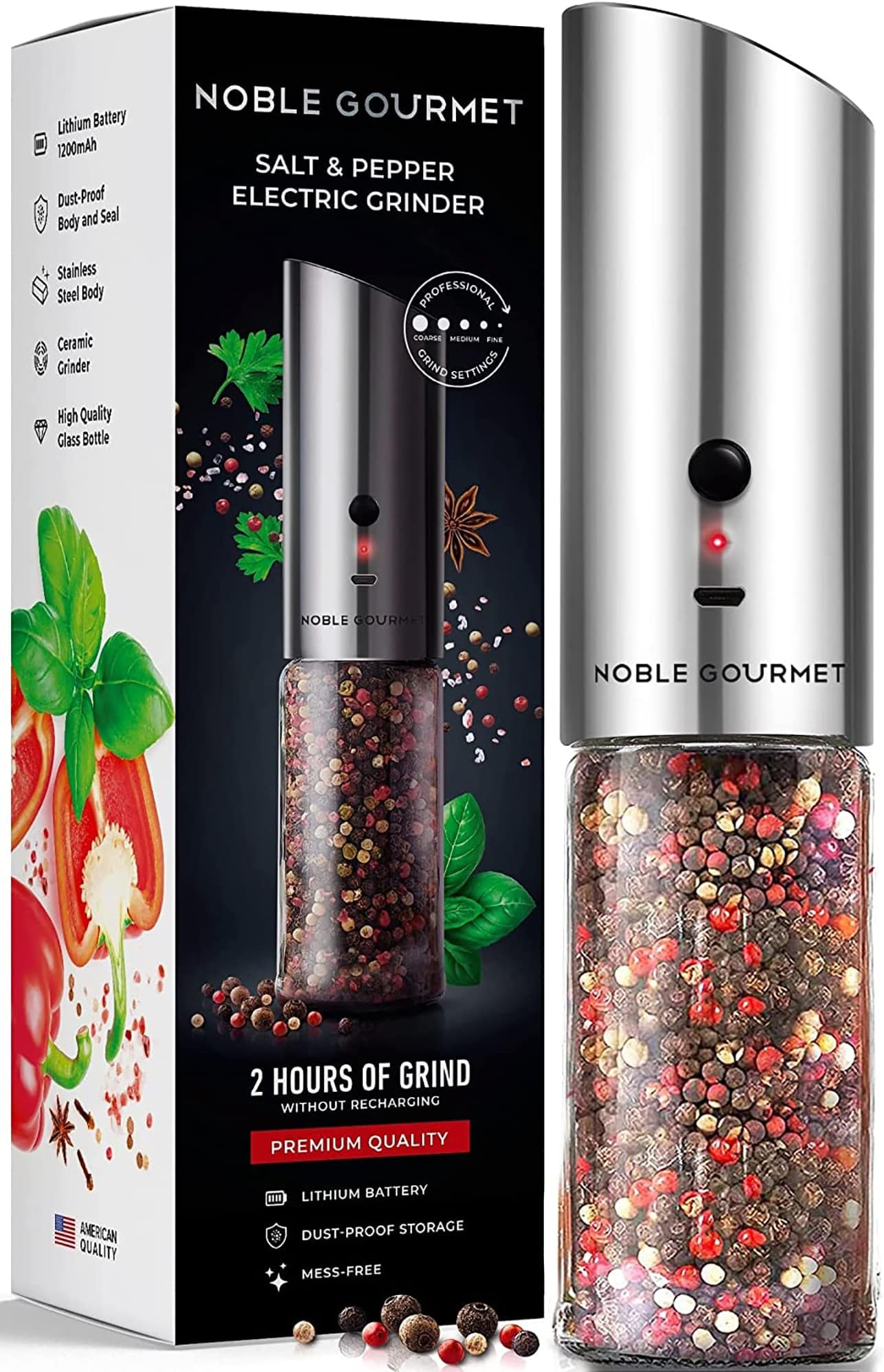 Electric Salt & Pepper Grinder - Adjustable Coarseness - USB Rechargeable Battery 1 ptc