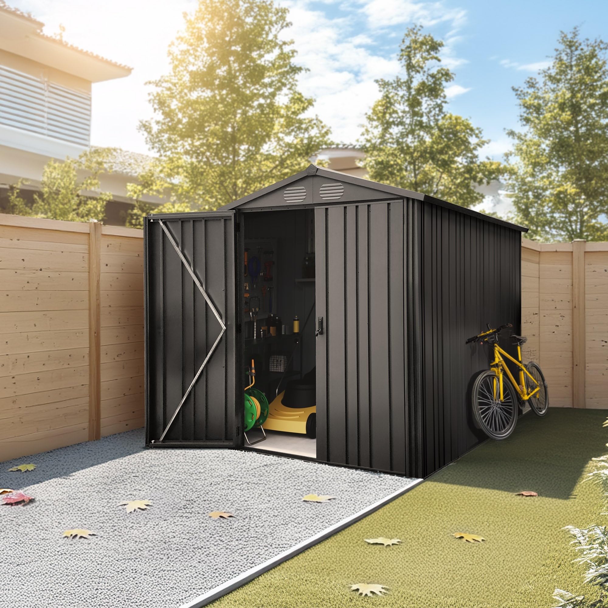 Hoggar - Abri de Jardin métal Pioneer Y50 – Structure autoportante - Portes renforcées - Serrure avec clé Incluse - Piliers en V - Plafond Robuste - Cabane extérieur 168x256x200cm – 4,30m2