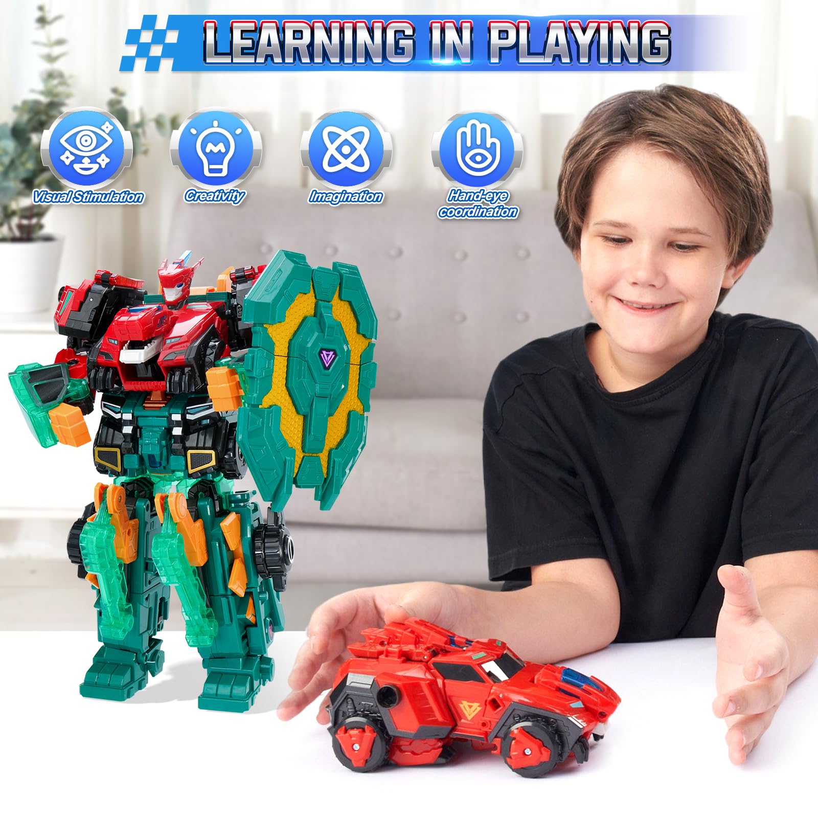 2 In 1 Dinosaur Robot Transforming Toy (4pc Large) - Jurassic - View #12