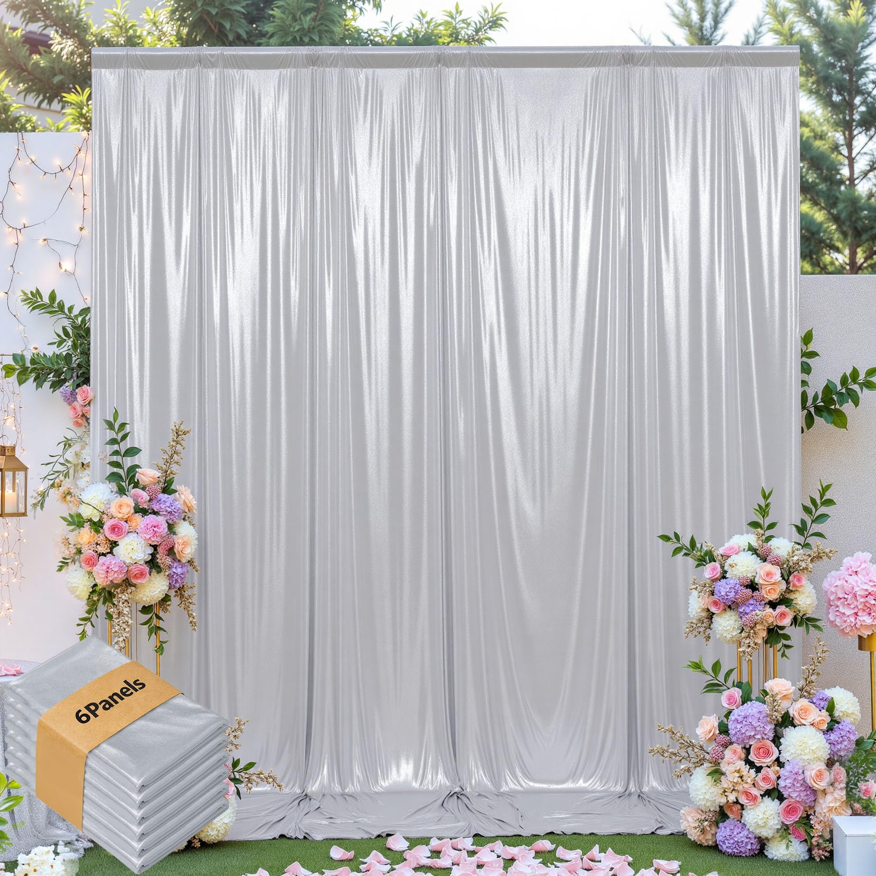 leegleri 30x10ft Thick Silver Glitter Backdrop Curtain Panels for Parties, Wrinkle Free Sequin Sparking Photo Backdrop Drapes, 6Panels 5x10ft Shimmer