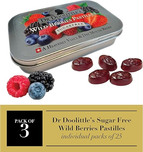 Miniatura 2 de Dr. Doolittle's Pastillas de frutas suaves sin azúcar para voz y garganta, sabor a bayas silvestres, lata de 2.12 onzas, paquete de aproximadamente