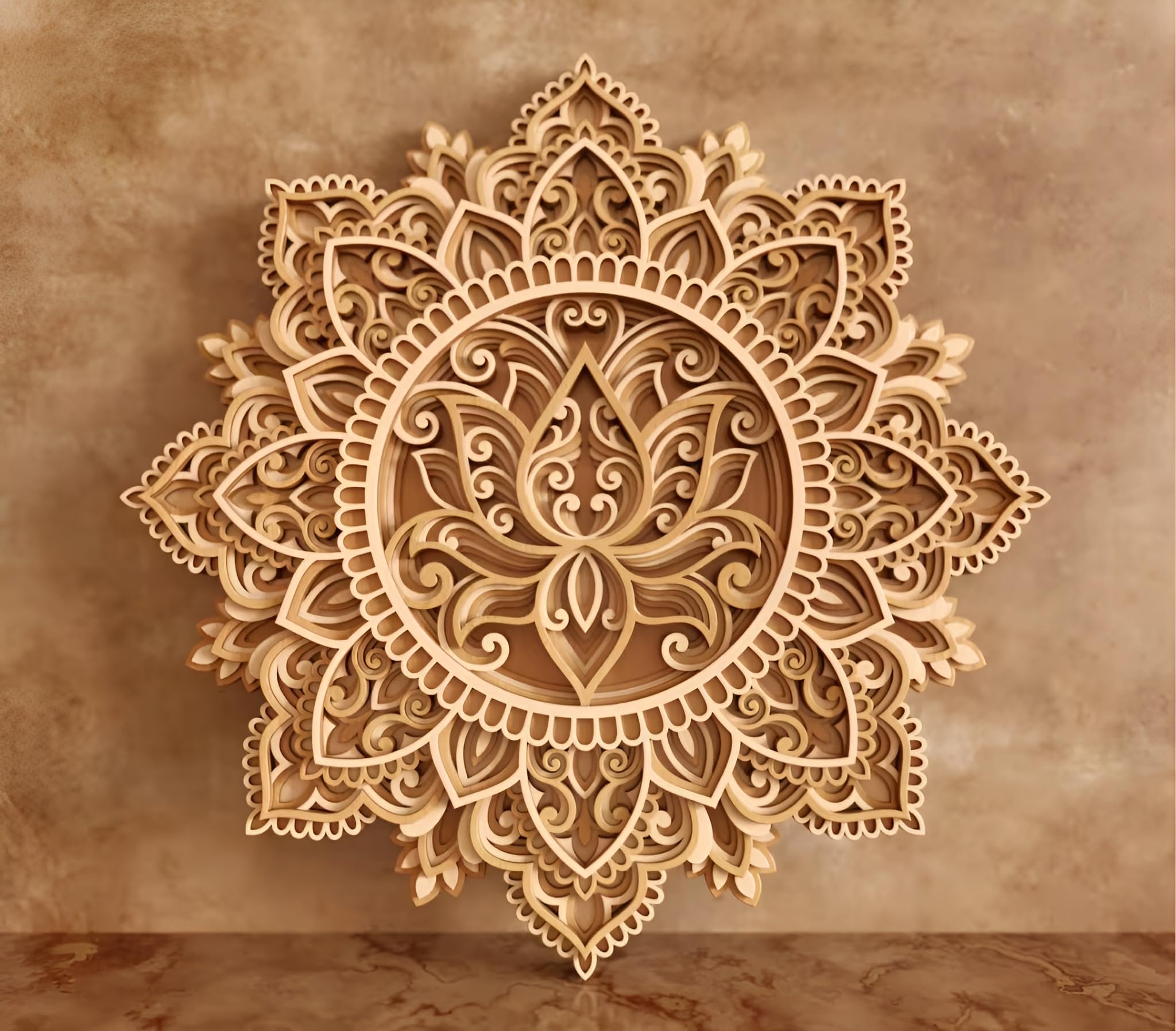 Lotus Mandala Wall Art - 12 Inch Wooden Decor -3 Lotus Mandala Wall Art - 12 Inch Wooden Decor -3