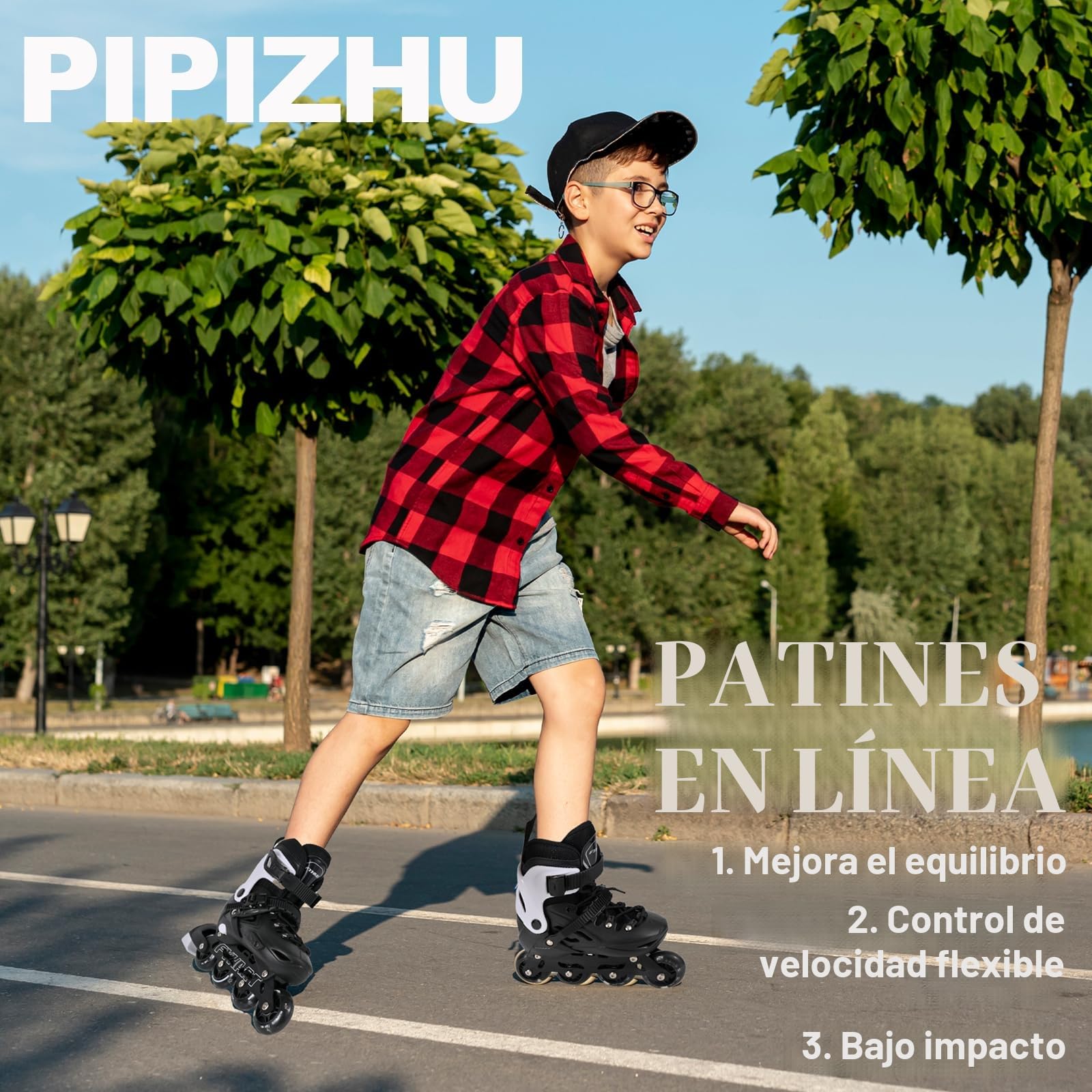 Patines en Línea para Niños y Adultos 4 Ruedas Negro