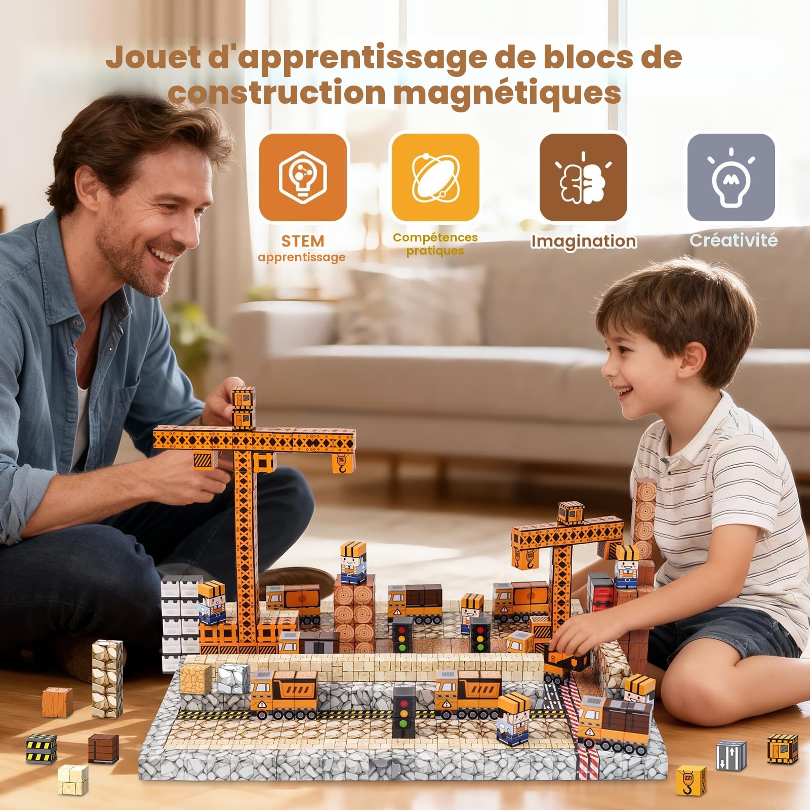 Construction Magnetique Enfant, 150 Pièces Bloc de Construction Magnétiques,Cube Magnétique Jouets pour Enfants- Montessori Magnetic Blocks pour 3-12 Ans Garçon Fille