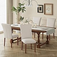 COLAMY Set of 4 Upholstered Parsons Dining Chairs, Beige Linen High Back Accent Chairs for Kitchen Table, Comfortable Ergonomic Design