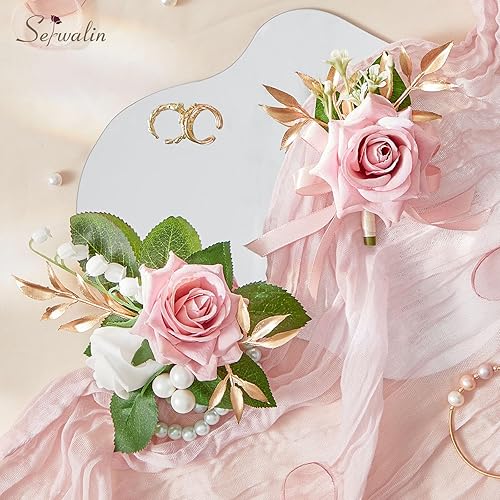 Miniatura 3 de Serwalin Juego de ramillete y boutonniere rosa, ramillete de graduación y boutonniere, juego de flores de boda, accesorios de fiesta de bienvenida,