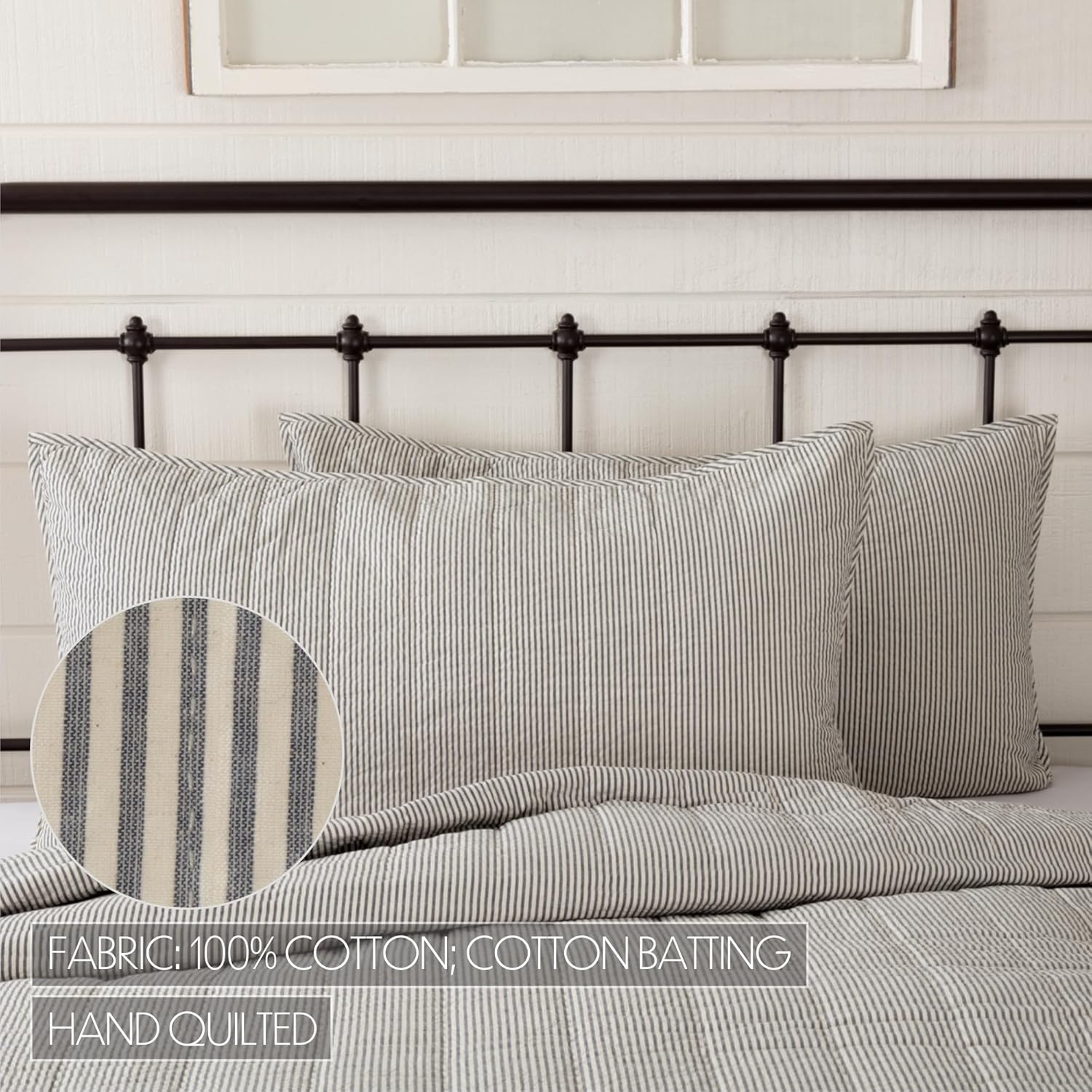 VHC Brands Hatteras Seersucker Blue Ticking Stripe King Sham 21x37