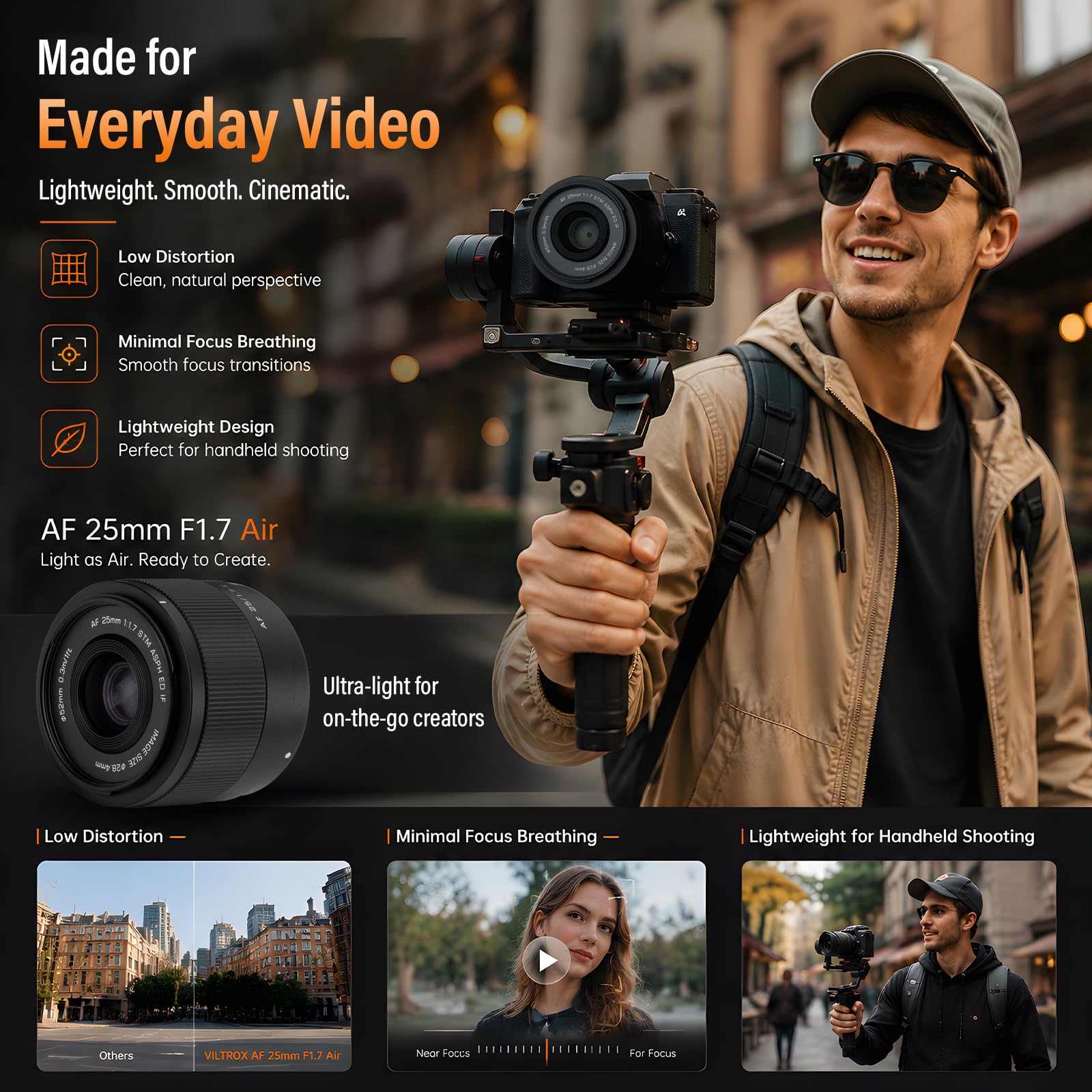 VILTROX 25mm F1.7 Air FE Obiettivo per Sony Automatica Fotocamere Lenti Attacco E Standard con Ampia Apertura APS-C Lenses Compatibile con i Modelli Sony a6000 a6100 a6300 a6400 a6500 a6600 A6700