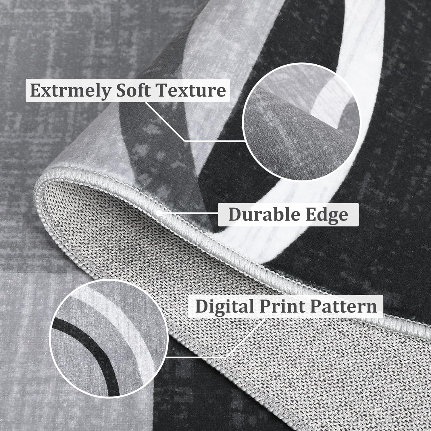 RUGSREAL 9x12 Washable Abstract Circles Rug - Contemporary Modern Area Accent Rug, Stain Resistant, Low Pile Throw Carpet for Bedroom Living Room, Grey - Image 2