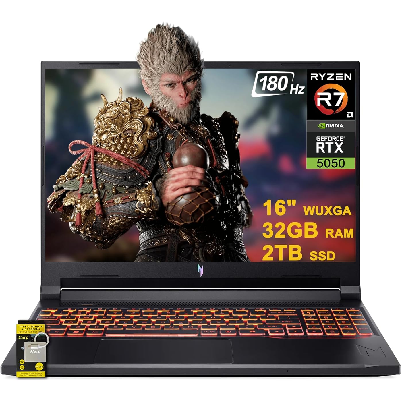 Acer Nitro V 16 Laptop, 16" WUXGA Display, NVIDIA GeForce RTX 5050, AMD Ryzen 7 260 8-Core, 32GB RAM, 2TB SSD, WiFi 6, Backlit Keyboard, with Mytrix Assy HDMI Cable Office Lifetime, Windows 11 - Thumbnail 4