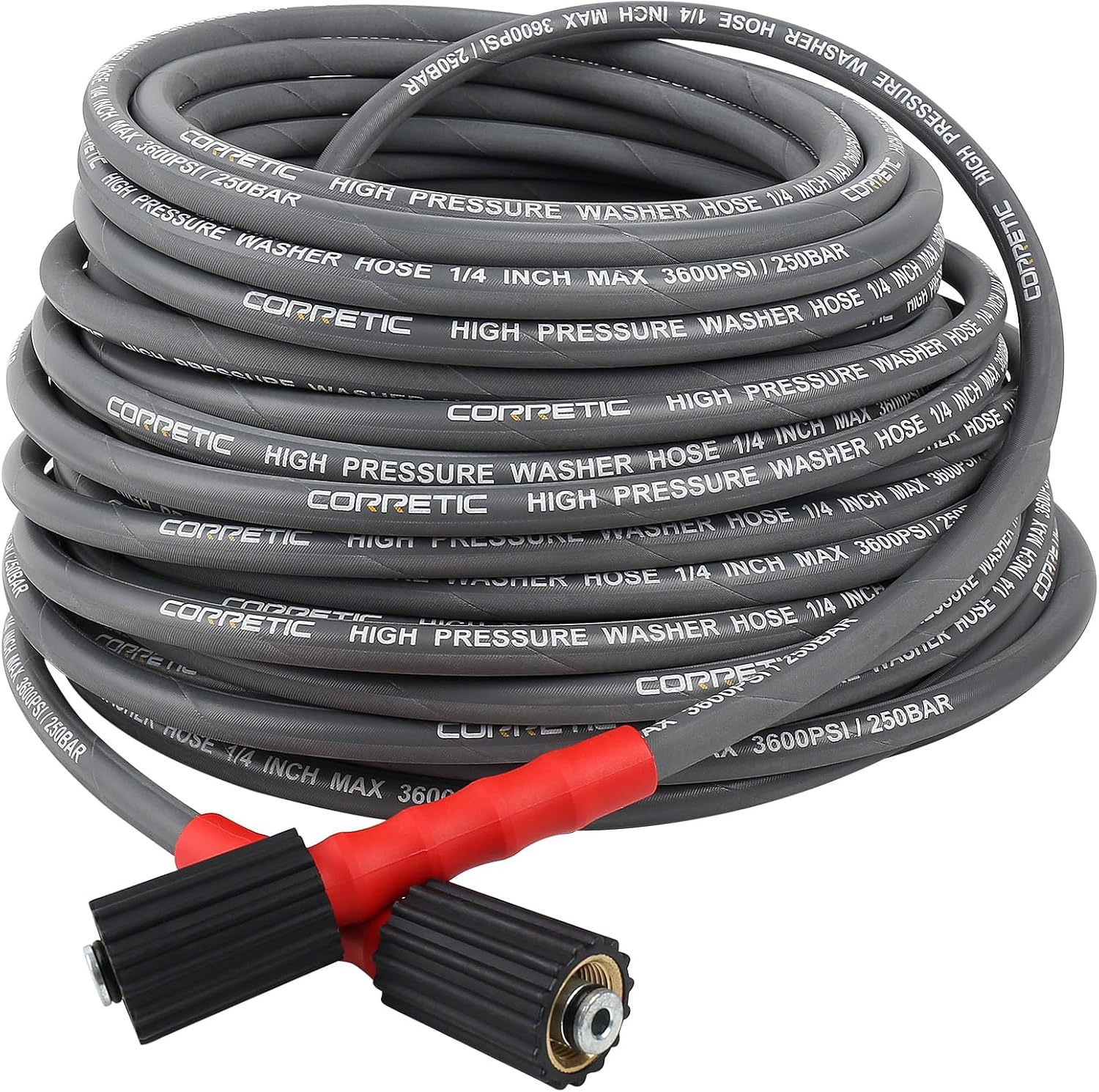 1/4" Pressure Washer Hose 25FT, 3600psi Power Washer Hose for Cold and Hot Water, Steel Wire Braided & Synthetic Rubber Jacket, M22-14mm