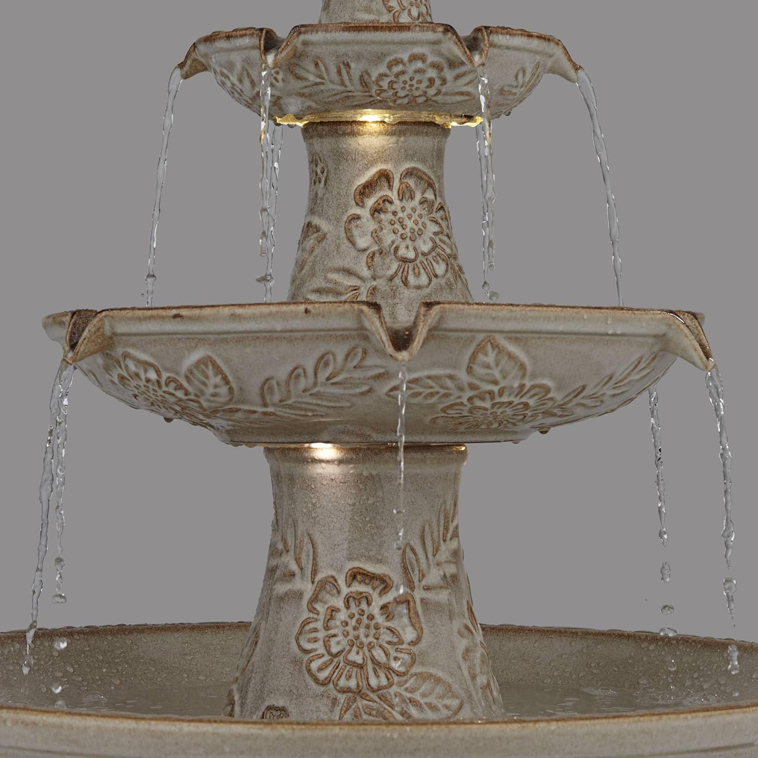 Formentera 45" High Large Italian Outdoor Decor Ceramic Floor Fountain with Light LED Waterfall 3-Tier Standing Basin Water Feature for Outside Garden Patio Yard Backyard Porch - John Timberland