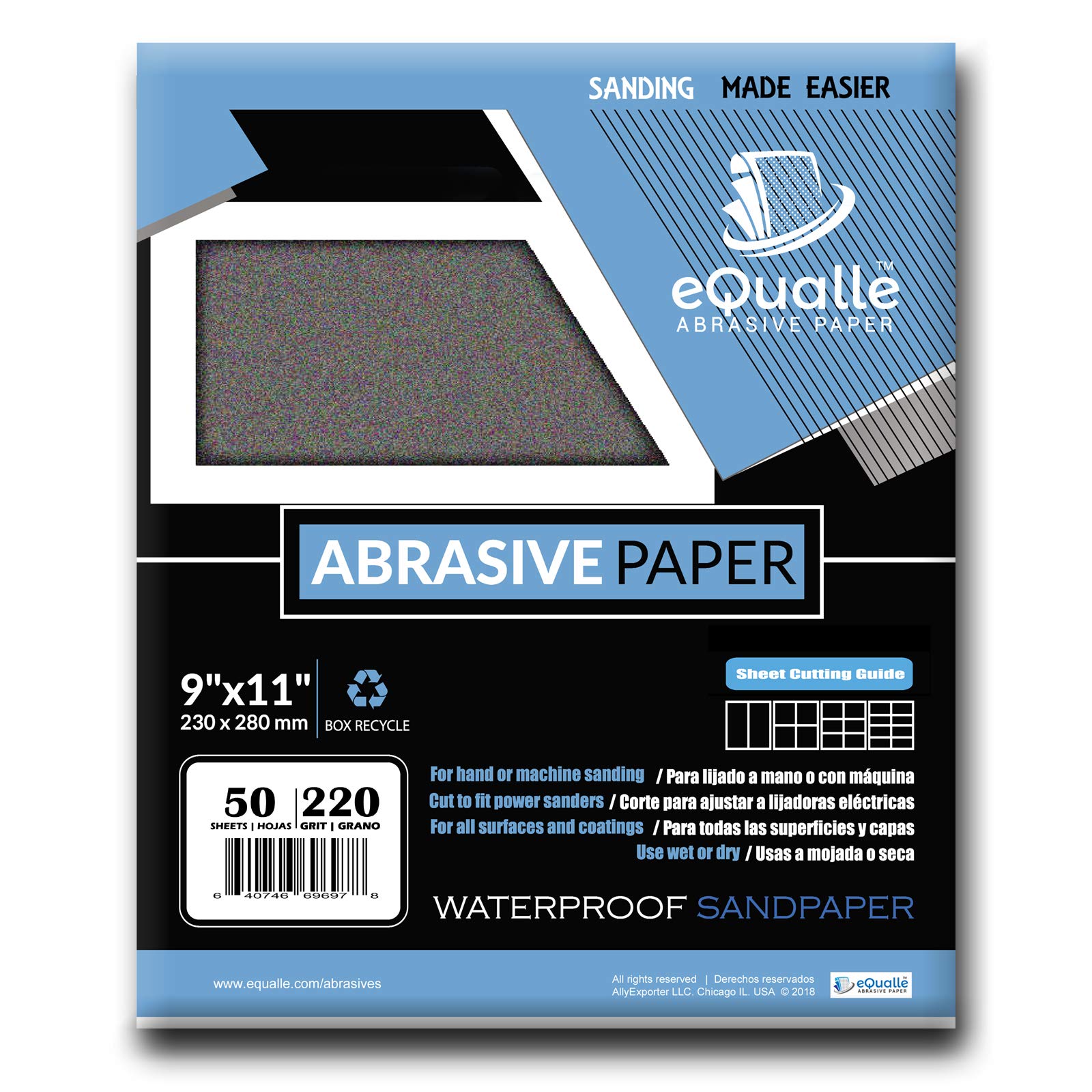 Papel de lija | 50 hojas | Grit 220 | 9 x 11 | Carburo de silicio resistente al agua abrasivo