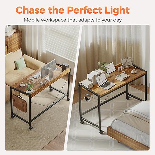 Miniatura 3 de Mericonia Escritorio de computadora con ruedas, escritorio de juegos para espacios pequeños, mesa moderna de estilo simple para oficina en casa,