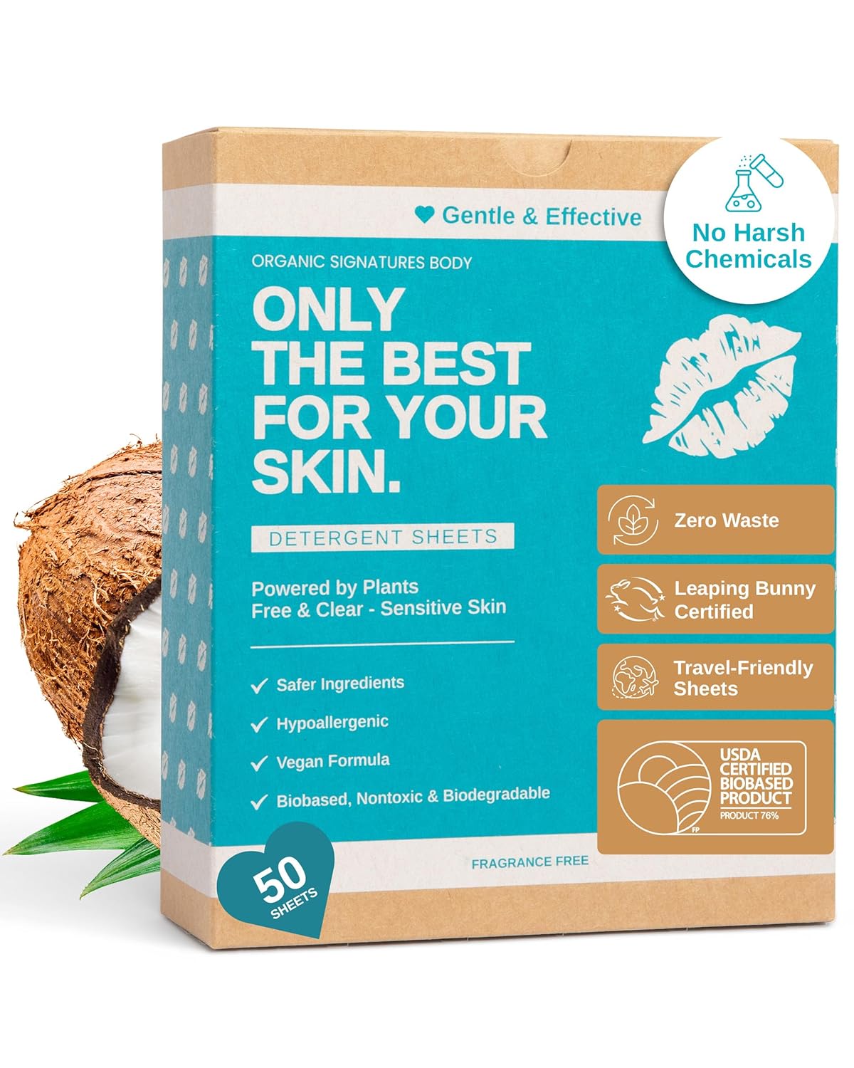 Laundry Detergent Sheets - Unscented Hypoallergenic Plant-Based Travel Laundry Sheets with Coconut Soapberry Extract Colors Whites 50 Sheets