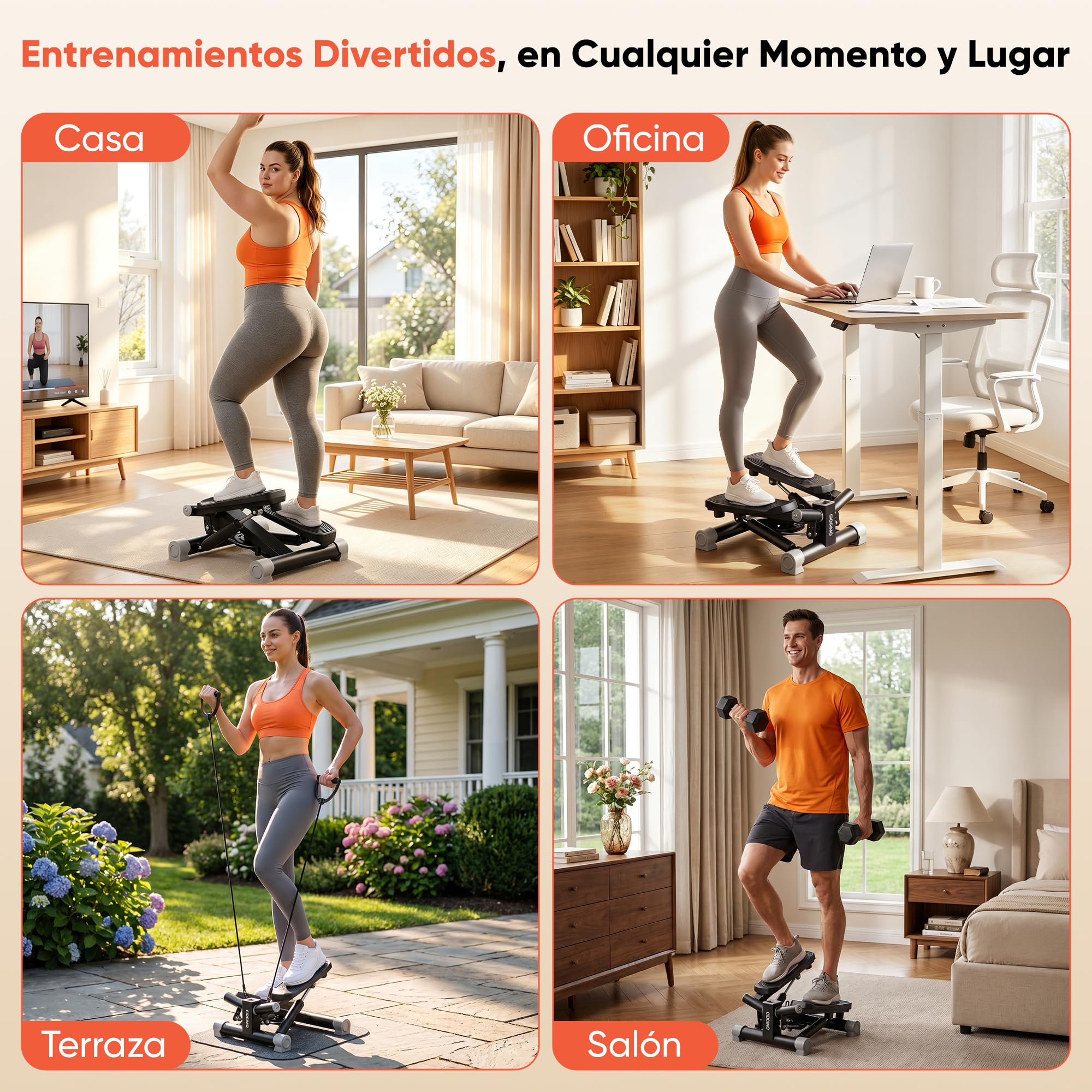 GIDGIMO Twist Stepper con Bandas de Resistencia, Mini Stepper Hidráulico para Casa, Entrenamiento de Cuerpo Completo para Piernas, Glúteos, Abdomen y Brazos, Máquina de Fitness Compacta y Silenciosa