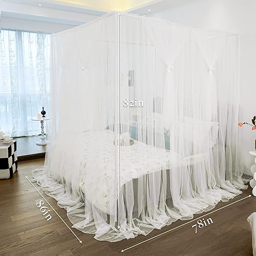 Vista 19 de Cortinas de cama con dosel – Cortinas de 4 esquinas para niñas y adultos, cama de princesa, mosquitera, accesorios de decoración de dormitorio