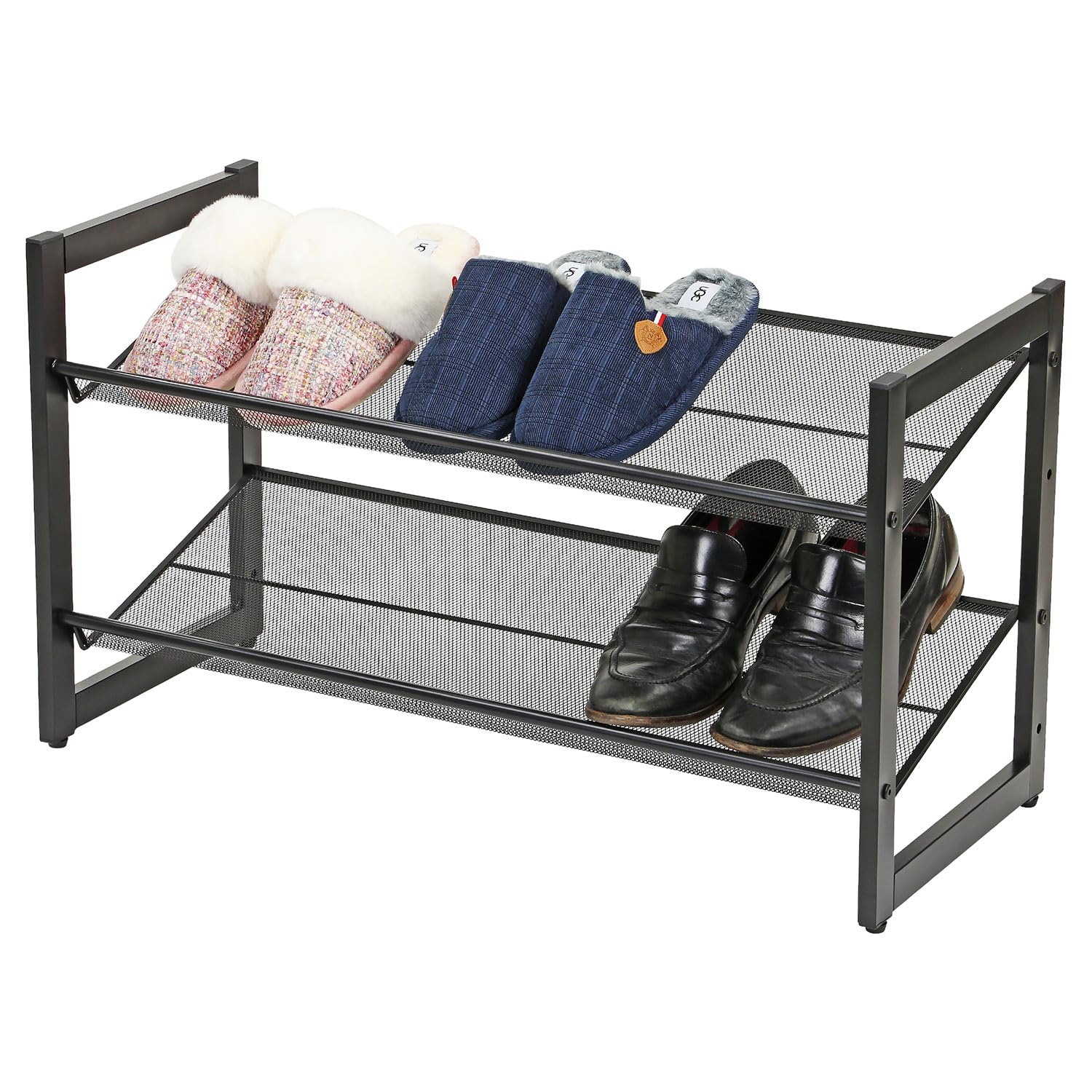 Taylor & Brown Shoe Rack, 2-Tier Stackable Shoe Storage Shelf, Metal Shoe Organiser with Adjustable Flat or Angled Shelves, 31 x 73 x 42cm, Holds 6-8 Pairs, Black