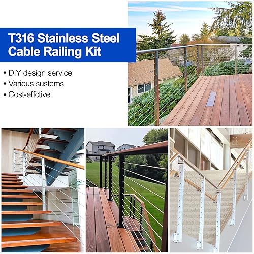 Miniatura 6 de RailinGo 30 pares de herrajes para barandillas de cable de 18 pulgadas, sistema de barandilla de cable de cubierta de escaleras de ángulo ajustable