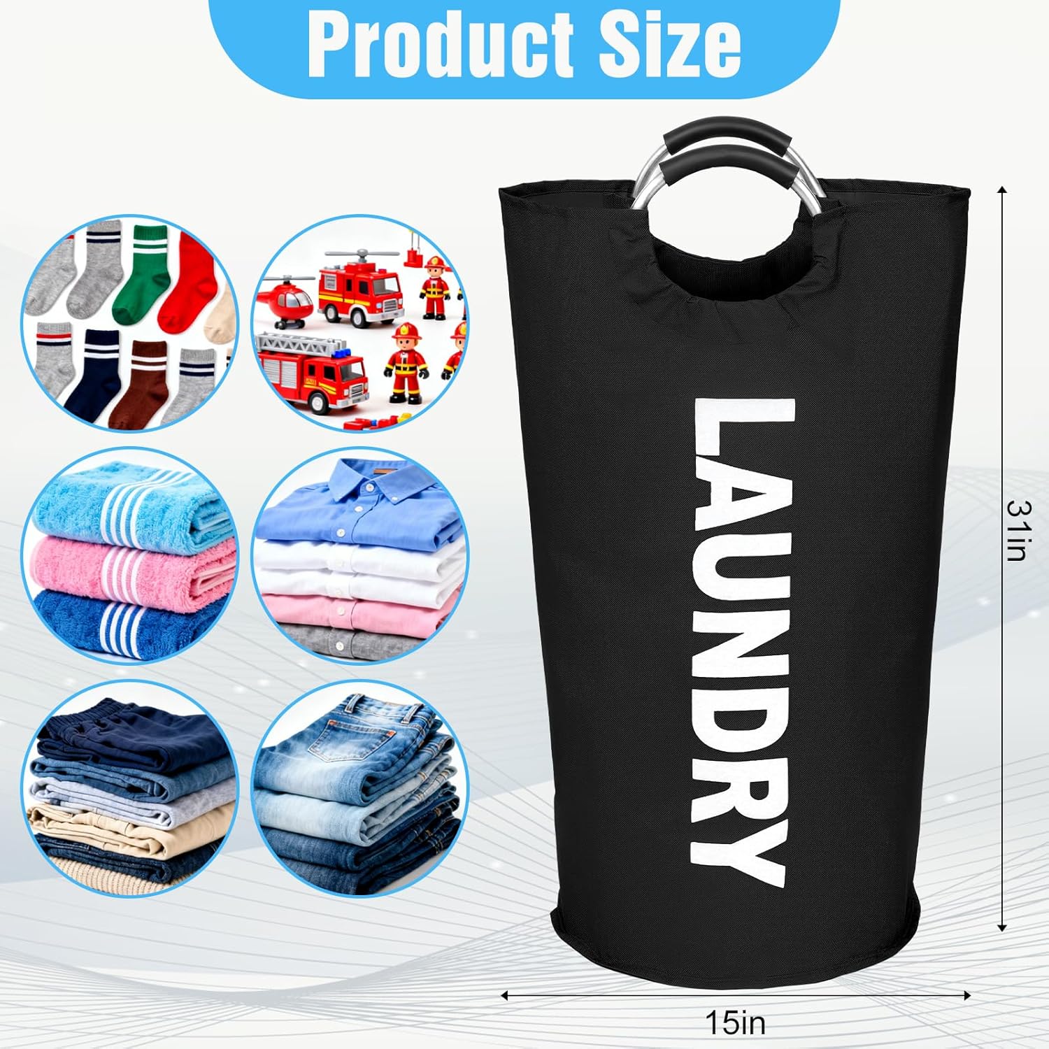 3 Pack Laundry Basket,Waterproof Dirty Clothes Hamper with Foam Protected Aluminum Handles for Laundry,Dorm,Family (Off-white/Gray/Black/90L)