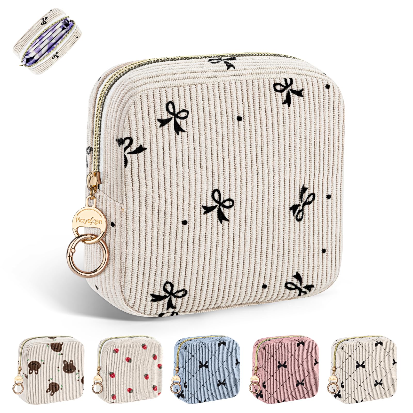 Period Bag for Teen Girls, Corduroy Sanitary Napkin Pouch, B-Dots
