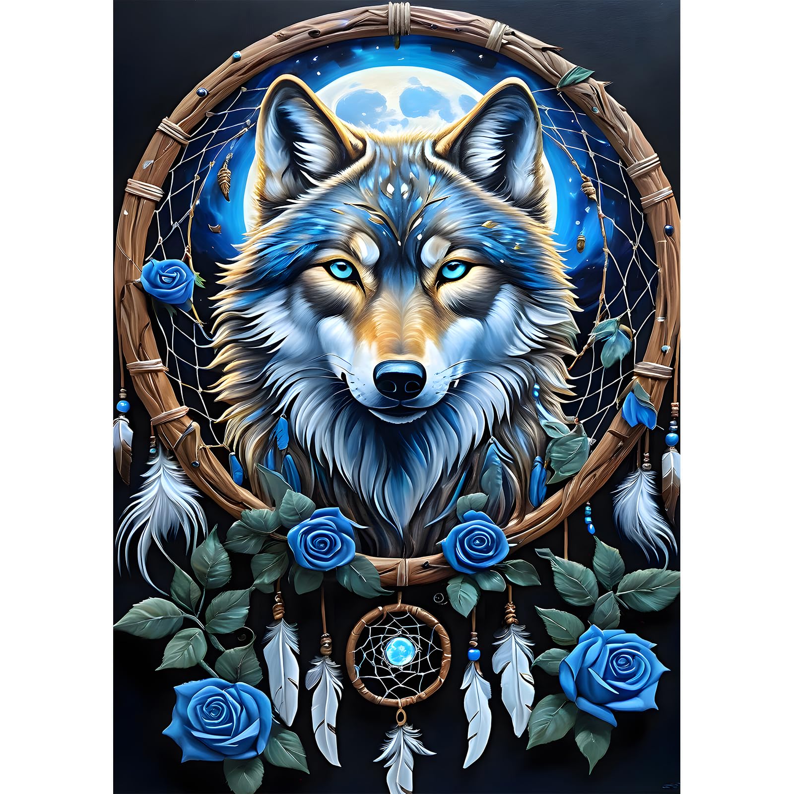 Kit Diamond Painting 5D Loup Attrape-Rêves | Peinture Sur Diamant DIY 30x40cm Pour Adultes