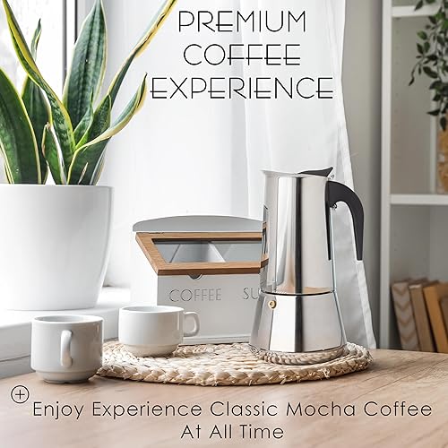 Miniatura 7 de Mixpresso Olla de café expreso Greca de 12 tazas, 20.3 fl oz20 onzas, olla moka con diseño de percolador de café, cafetera de acero inoxidable para