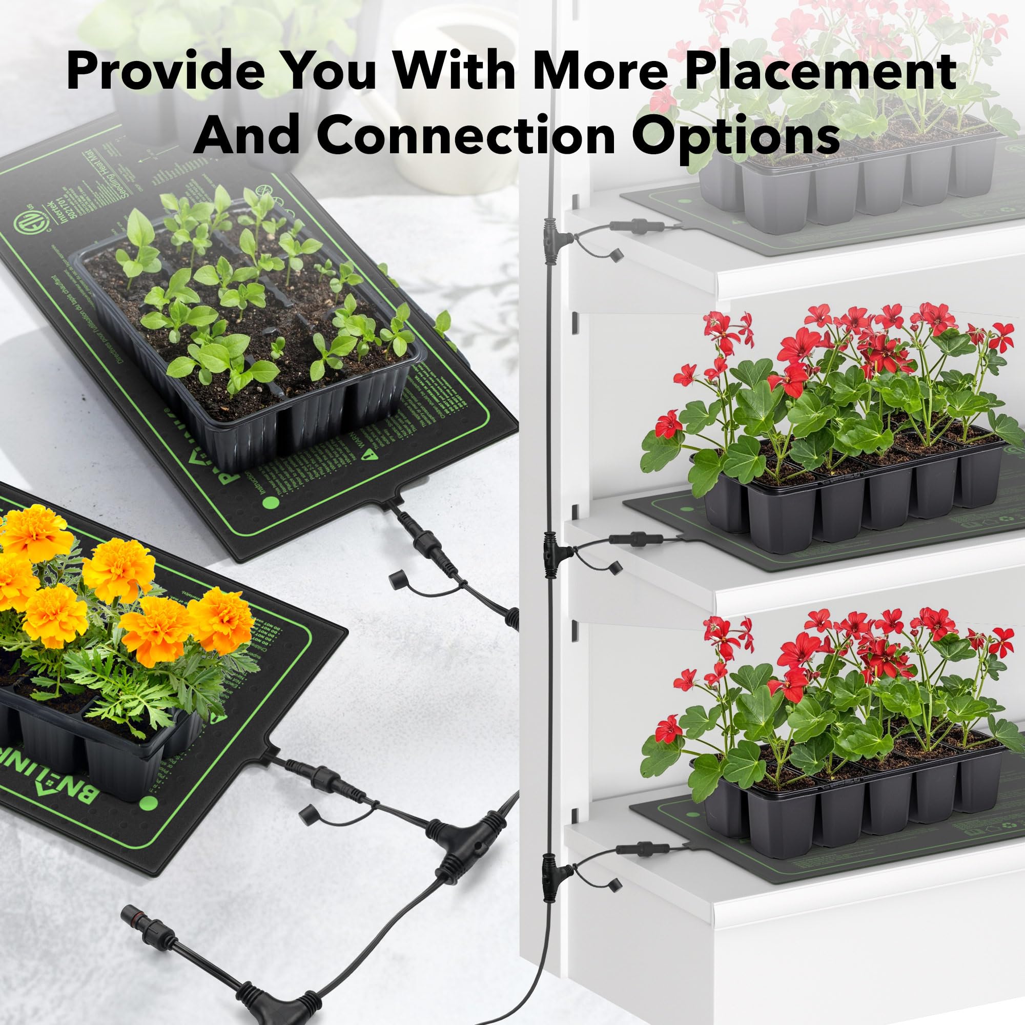 BN-LINK Seedling Heat Mat for Seed Starting 10" x 20.75", 4 Pack Daisy Chainable Waterproof Warming Mat Plant Heating Pad for Seed Germination, Indoor Growing, Hydroponic, Greenhouse, ETL Listed - image 2