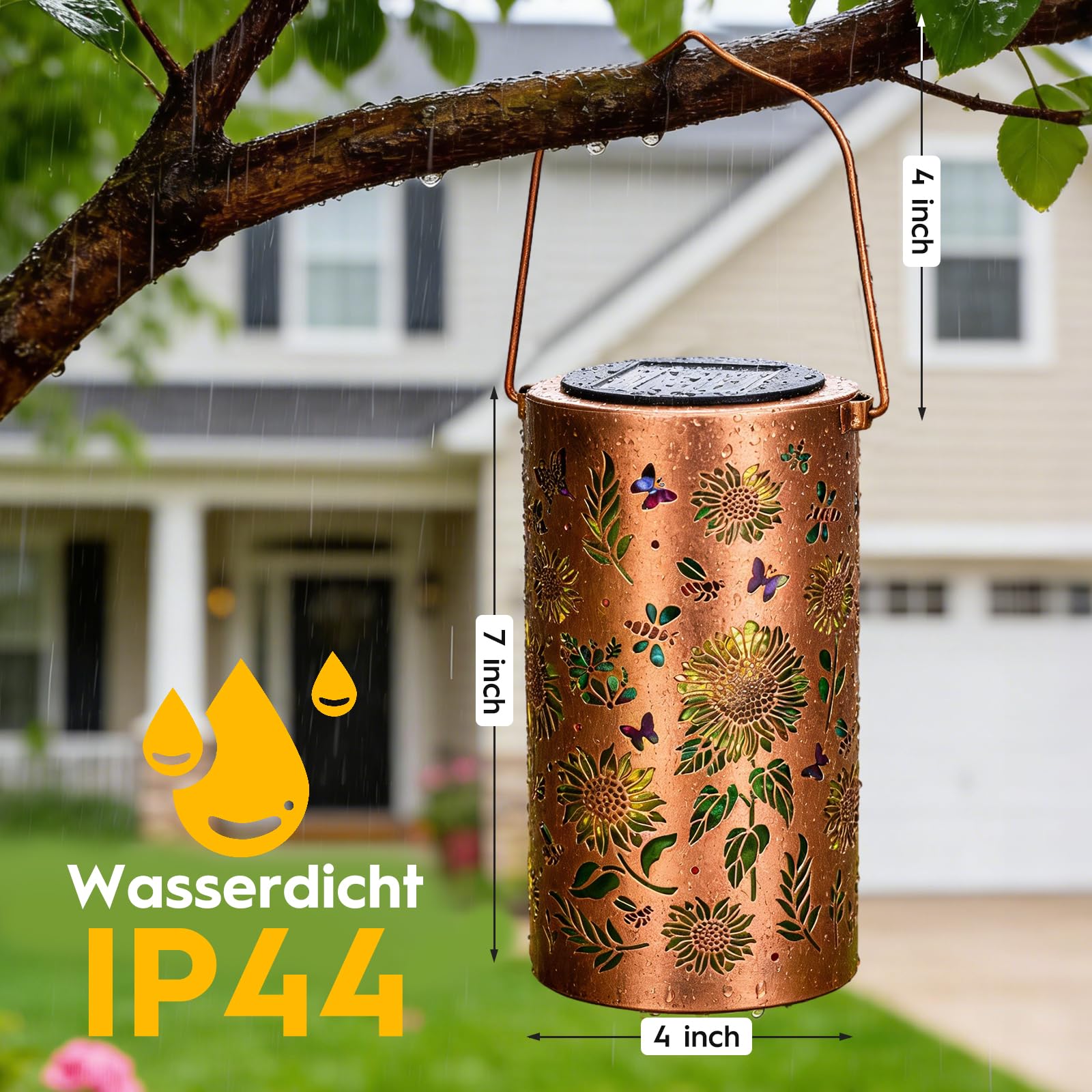 Solarlampen für Außen, Muttertag Geschenk für Frauen Mama Sonnenblume Solarlampen, Hängende Gartendeko Sonnenblumenlicht, IP44 Wasserdicht Metall LED Solarlampe, Balkon Terrasse Tisch Rasen Terrasse