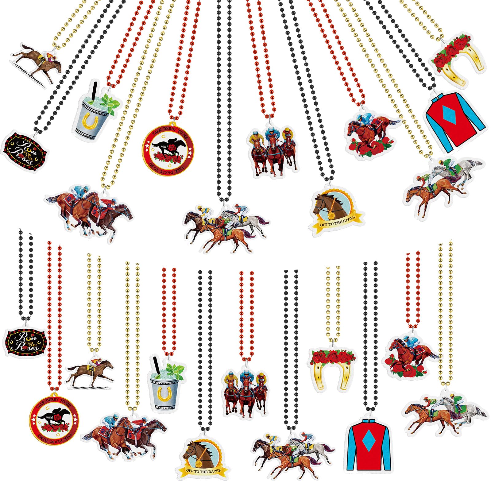 Landical24 Pcs Festive Derby Bead Necklace Derby Necklace Horse Long Pendant for Horsing Racing Party Supplies Costume Accessories Outfit Gifts