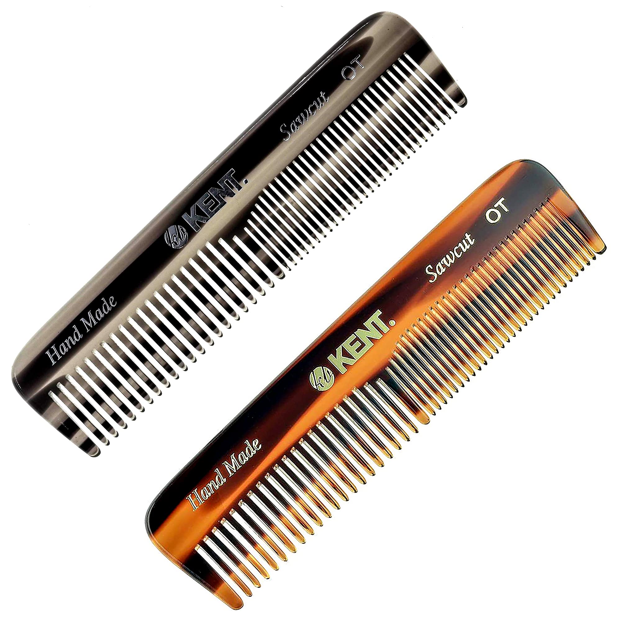 KentA OT Fine and Wide Tooth Pocket Comb for Hair, Beard and Mustache - Dresser Comb for Coarse Hair Grooming - Men, Women and Kids - Saw Cut Hand Polished, Handmade in England