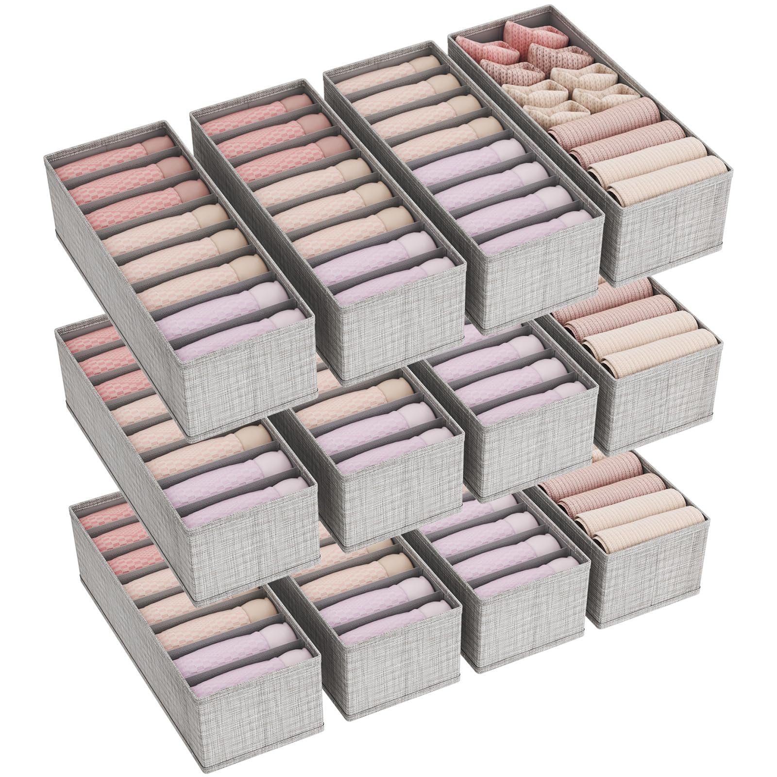 Lifewit Set di 12 Organizer Cassetti per Cassettiera HEMNES, Divisori per Cassetti Pieghevole, Scatole Portaoggetti, Cassetti Armadio per Biancheria Intima, Vestiti Bambini, Calzini, Cravatte, Grigio