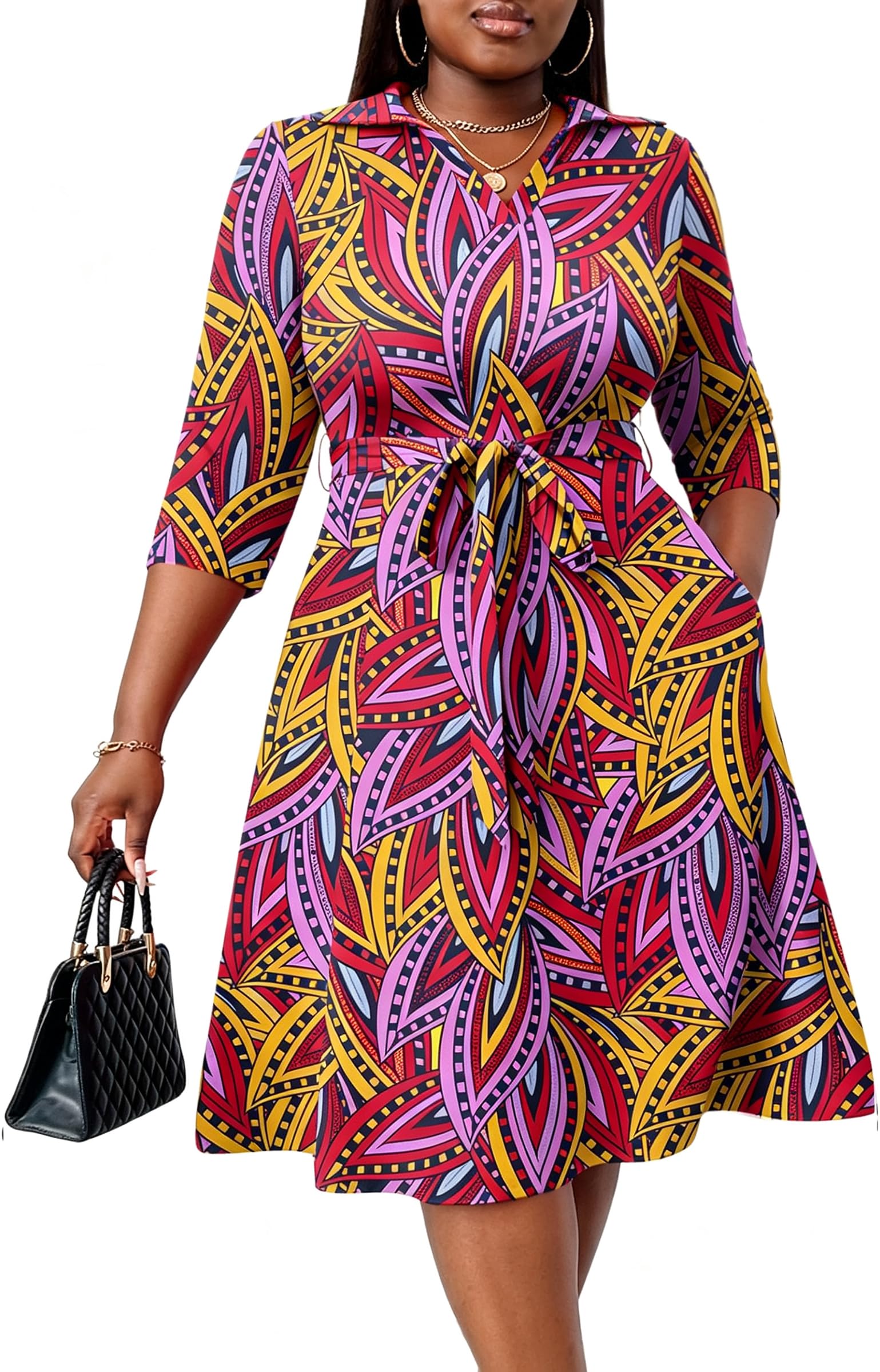 FANDEE Plus Size Midi Dress for Women Casual - Fit and Flare Summer Dresses