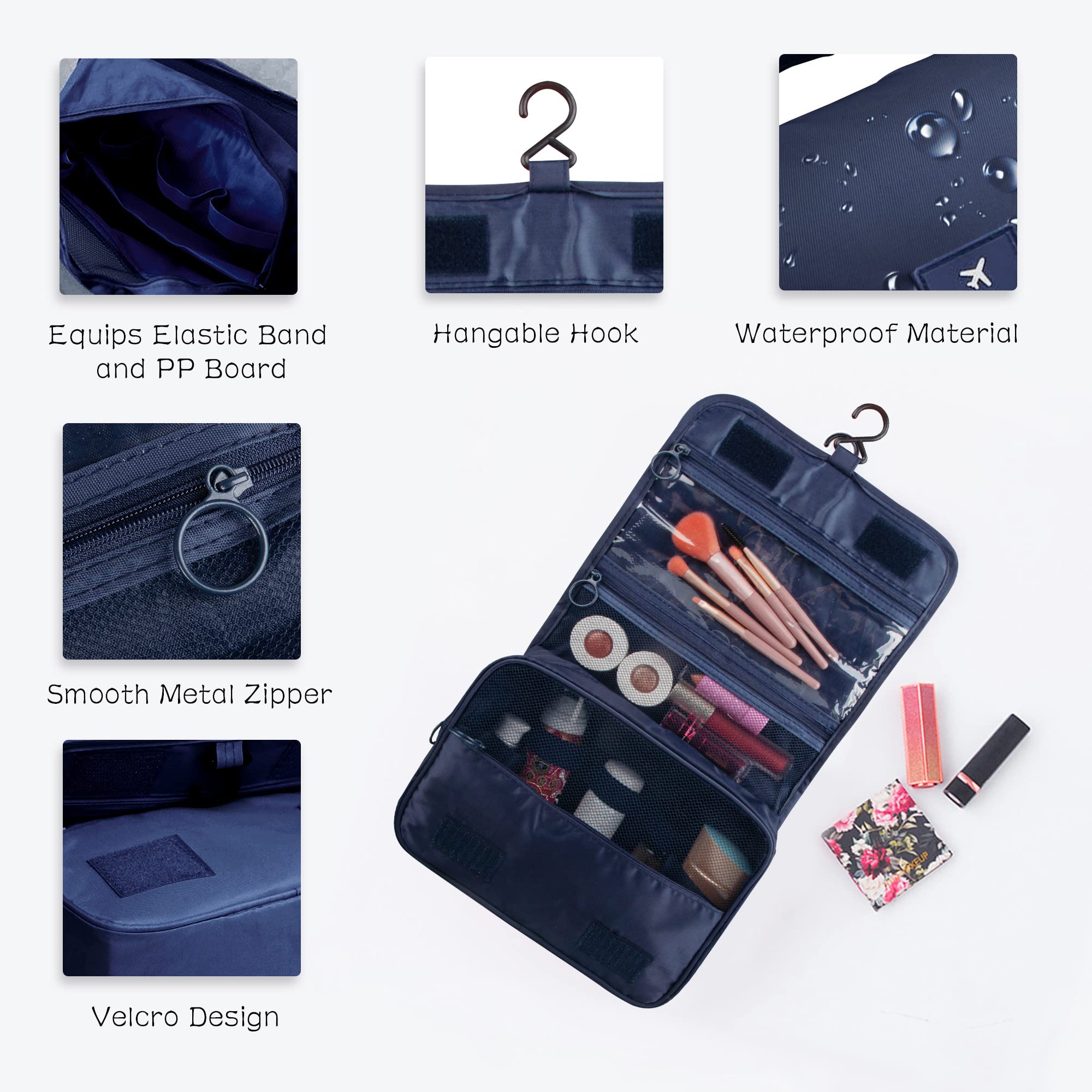 Neceser colgante, organizador de viaje de gran capacidad para artículos de tocador, tela Oxford impermeable, bolsa de cosméticos con gancho para colgar, artículos esenciales de viaje para