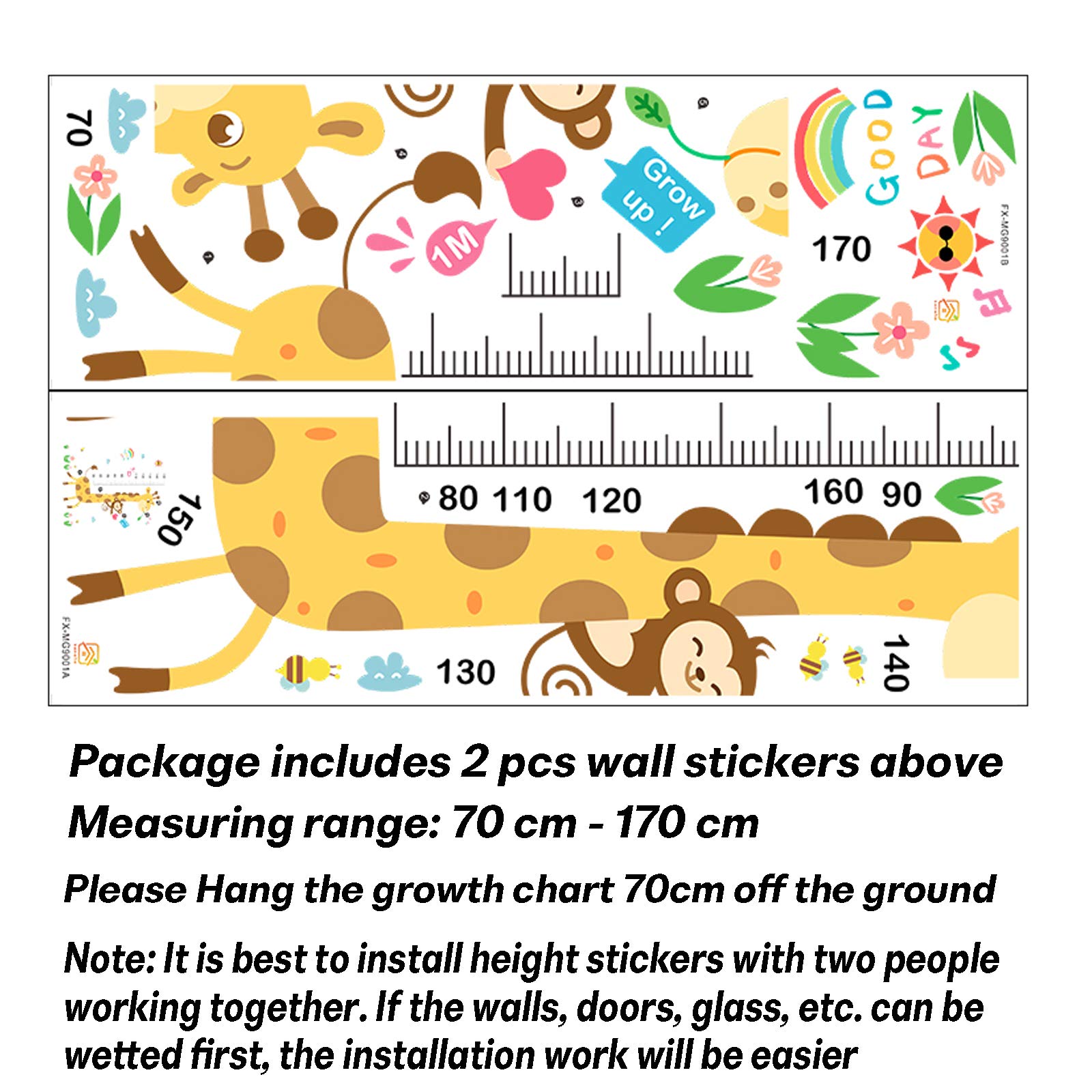 Tableau de croissance de bébé - Autocollant mural amovible pour chambre d'enfant - Règle de croissance - Pour chambre d'enfant, salon, chambre d'enfant (girafe singe)