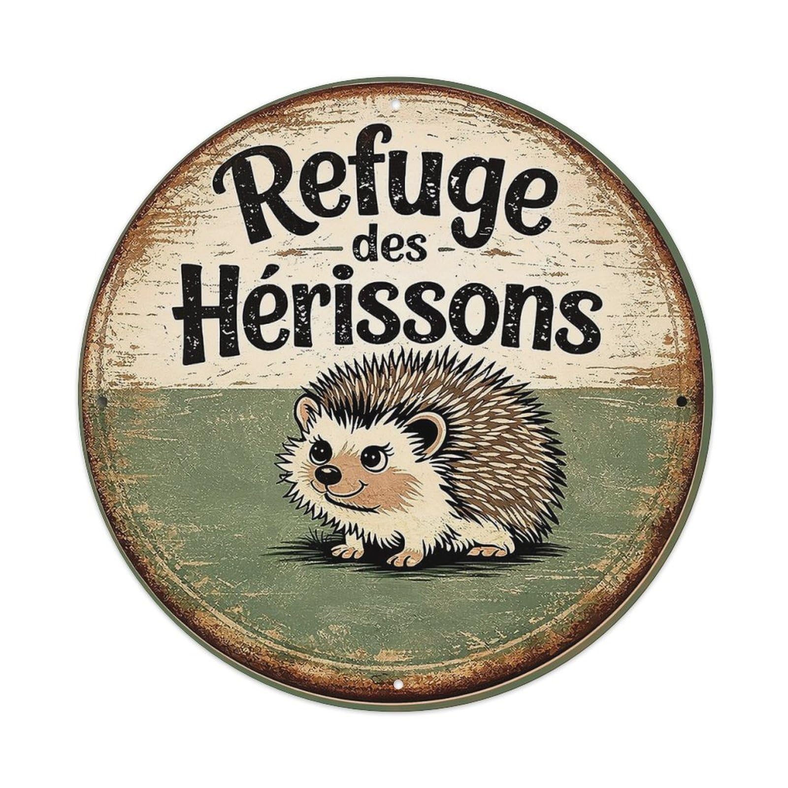 Iageret Vintage Hedgehog Refuge Sign Artwork Design Round Metal Tin Sign Wall Decor, Bar Garage Cafe Kitchen Home Wall Art Poster 8X8inches