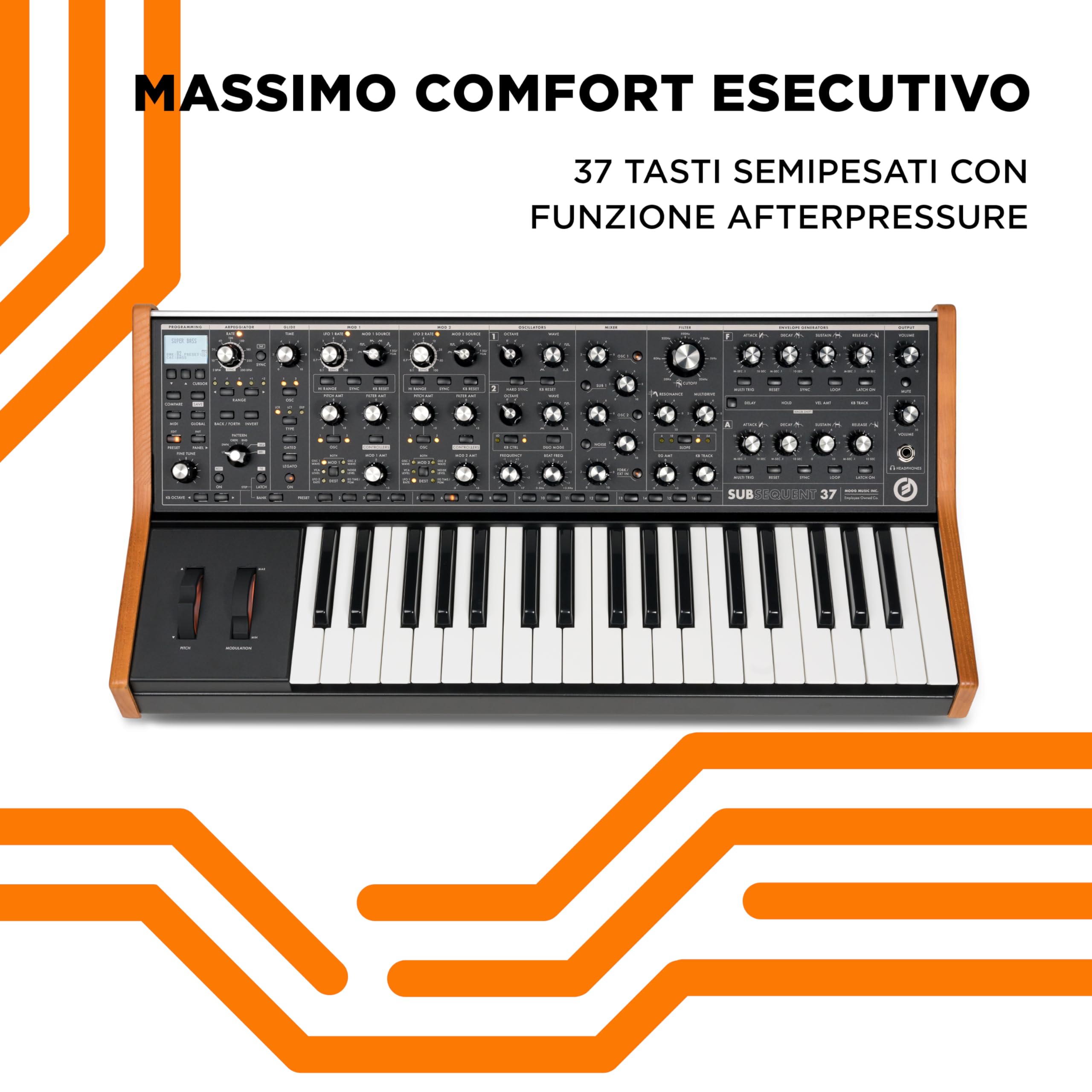 MOOG Subsequent 37 - Synth Parafonico Analogico, Tastiera MIDI con 37 Tasti Semipesati, Amp per Cuffie, 256 Preset, Schermo ed Editor Software