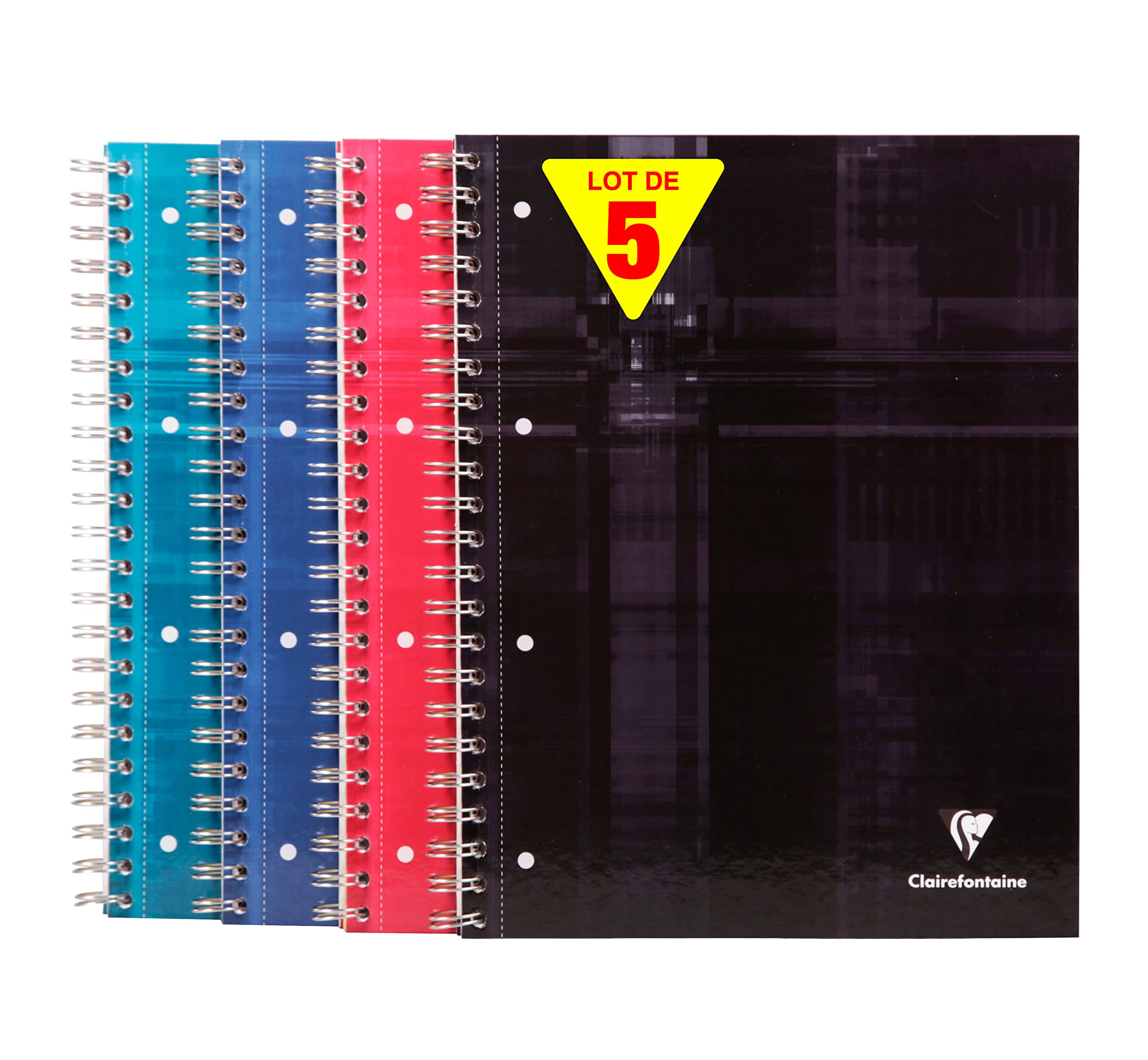 Clairefontaine 8211C Lot 5 Cahiers à Spirale Bind'O Block - A4+ - 160p